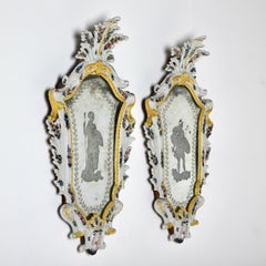 Pair of Antique Etched Glass Venetian Mirrors