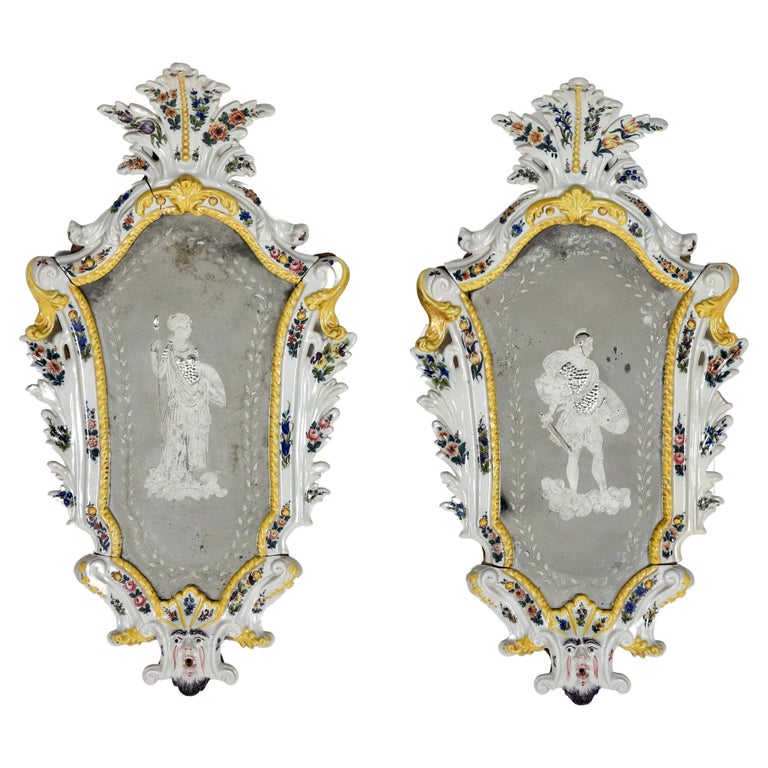 Pair of Antique Etched Glass Venetian Mirrors For Sale at 1stDibs