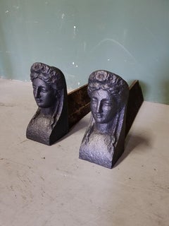 Pair of Antique French Andirons with a Woman's Head, from the 19th Century