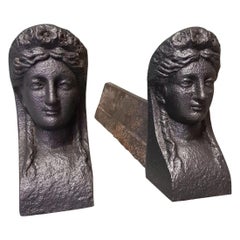 Pair of Antique French Andirons with a Woman's Head, from the 19th Century