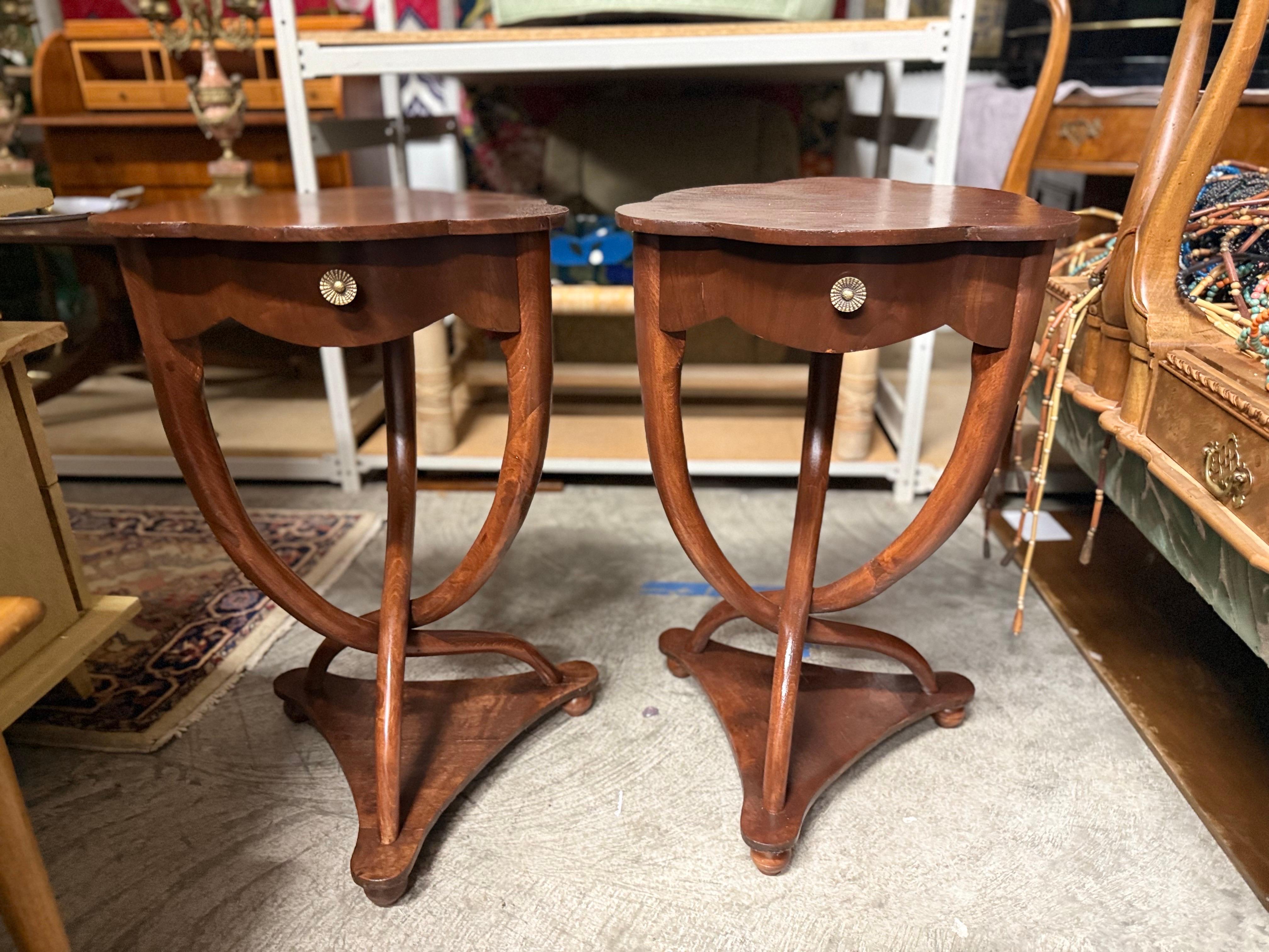 A pair of Antique French Art Deco Side Tables With Drawer & Unique Twist Base For Sale 4