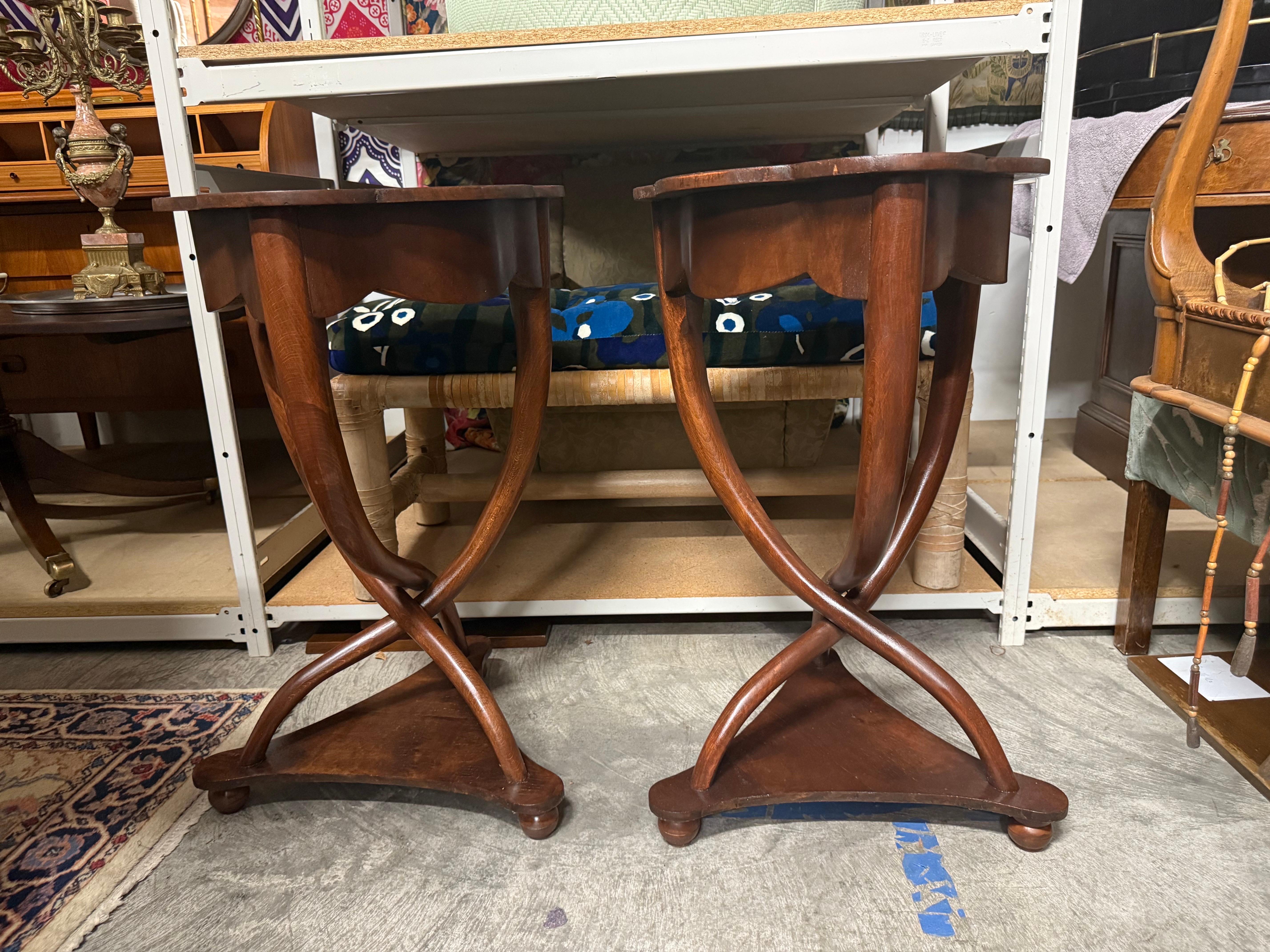 20th Century A pair of Antique French Art Deco Side Tables With Drawer & Unique Twist Base For Sale