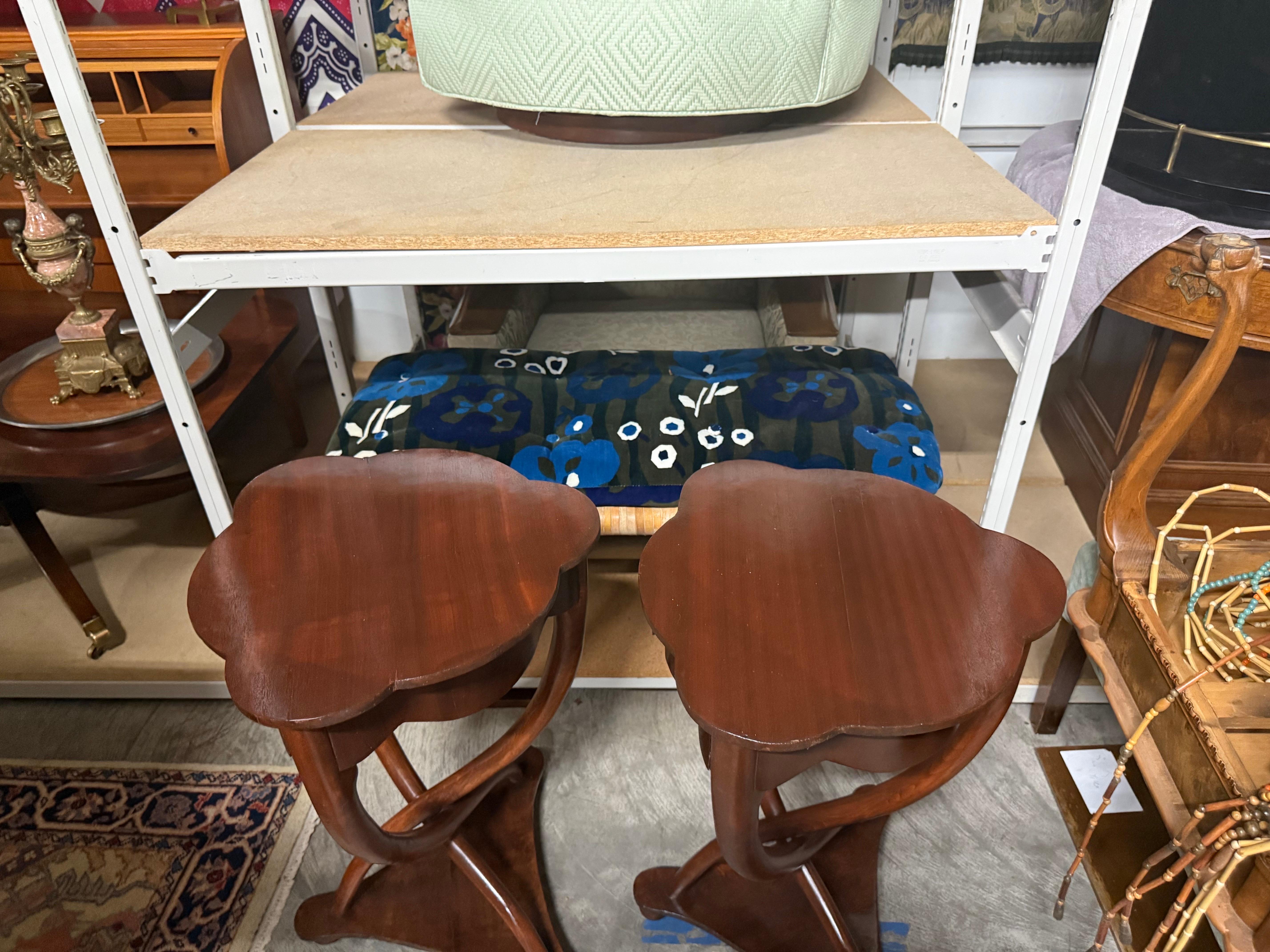 A pair of Antique French Art Deco Side Tables With Drawer & Unique Twist Base For Sale 1