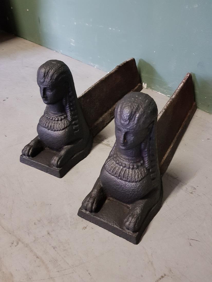 A pair of Antique French cast iron fireboks with Sphinxes on the front, both are in good but used condition. Originating from the 19th century.

The measurements are,
Depth 42 cm/ 16.5 inch.
Width 11.5 cm/ 4.5 inch.
Height 18 cm/ 7 inch.