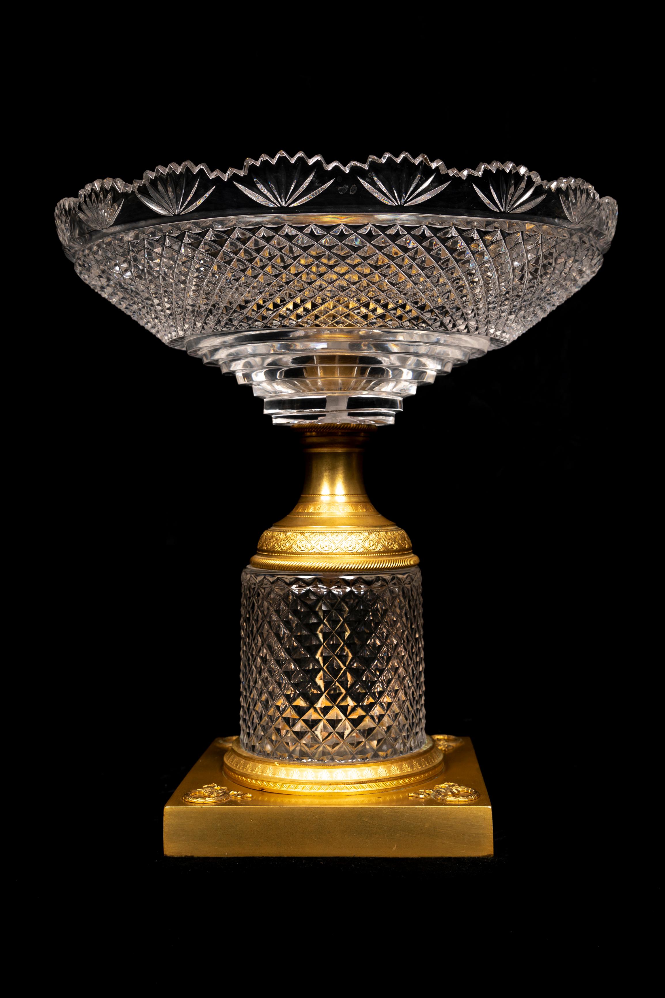 A Pair of Antique French GIlt Bronze and Cut Crystal Baccarat Style Centerpieces In Good Condition For Sale In New York, NY