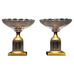 A Pair of Antique French GIlt Bronze and Cut Crystal Baccarat Style Centerpieces
