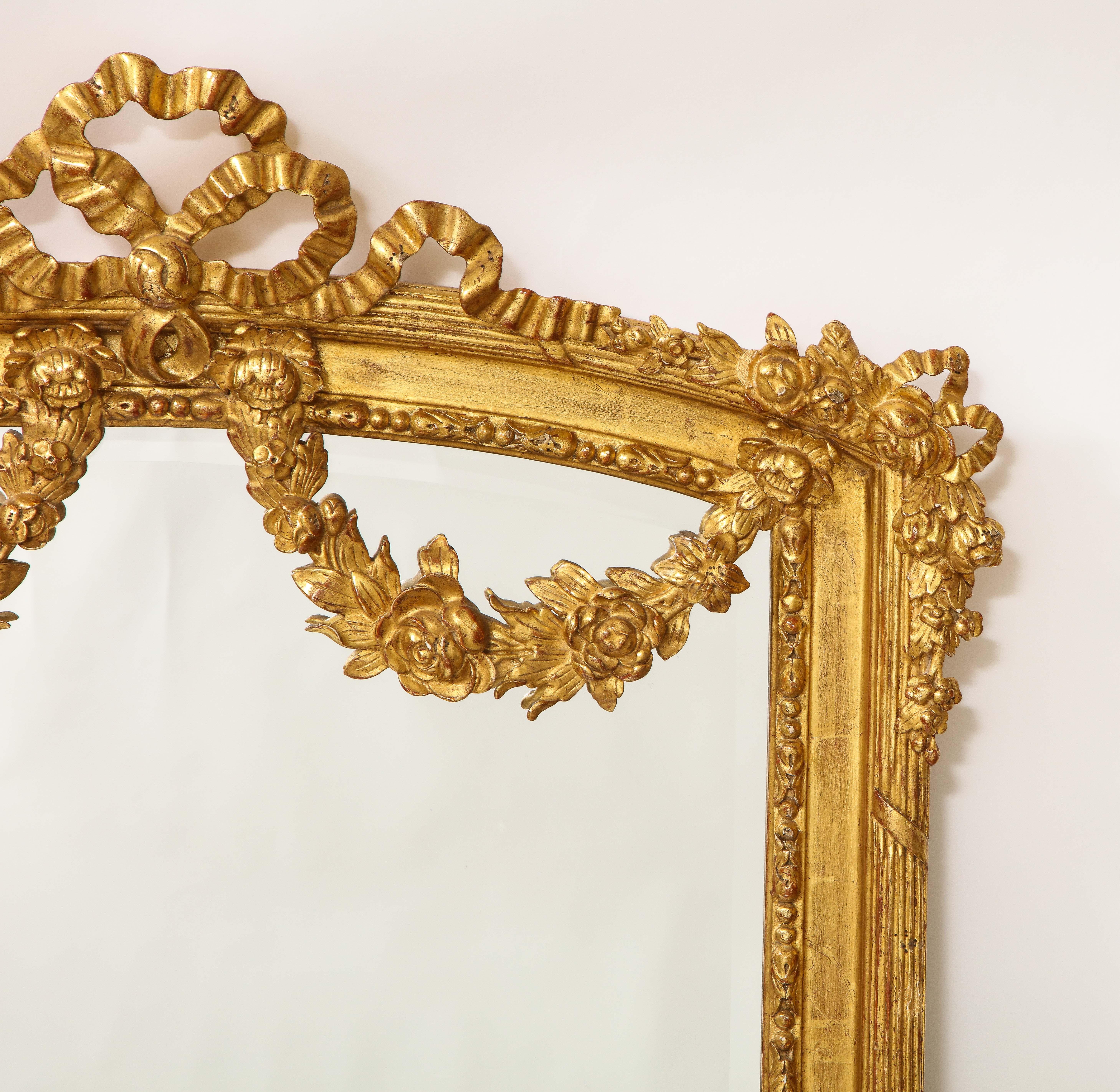 Pair of Antique French Louis XVI Style Hand Carved Giltwood Mirrors For Sale 8