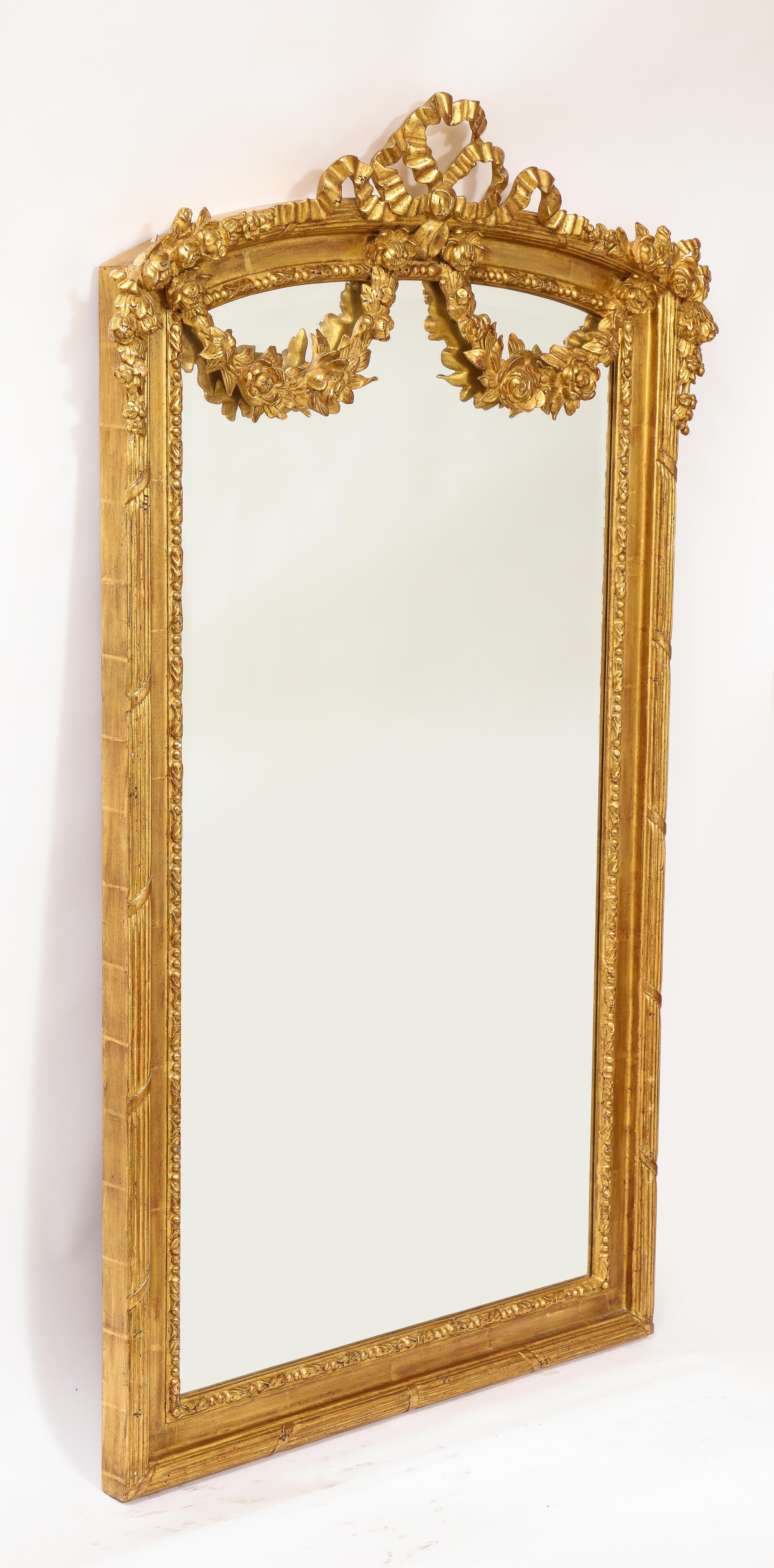 Pair of Antique French Louis XVI Style Hand Carved Giltwood Mirrors For Sale 1