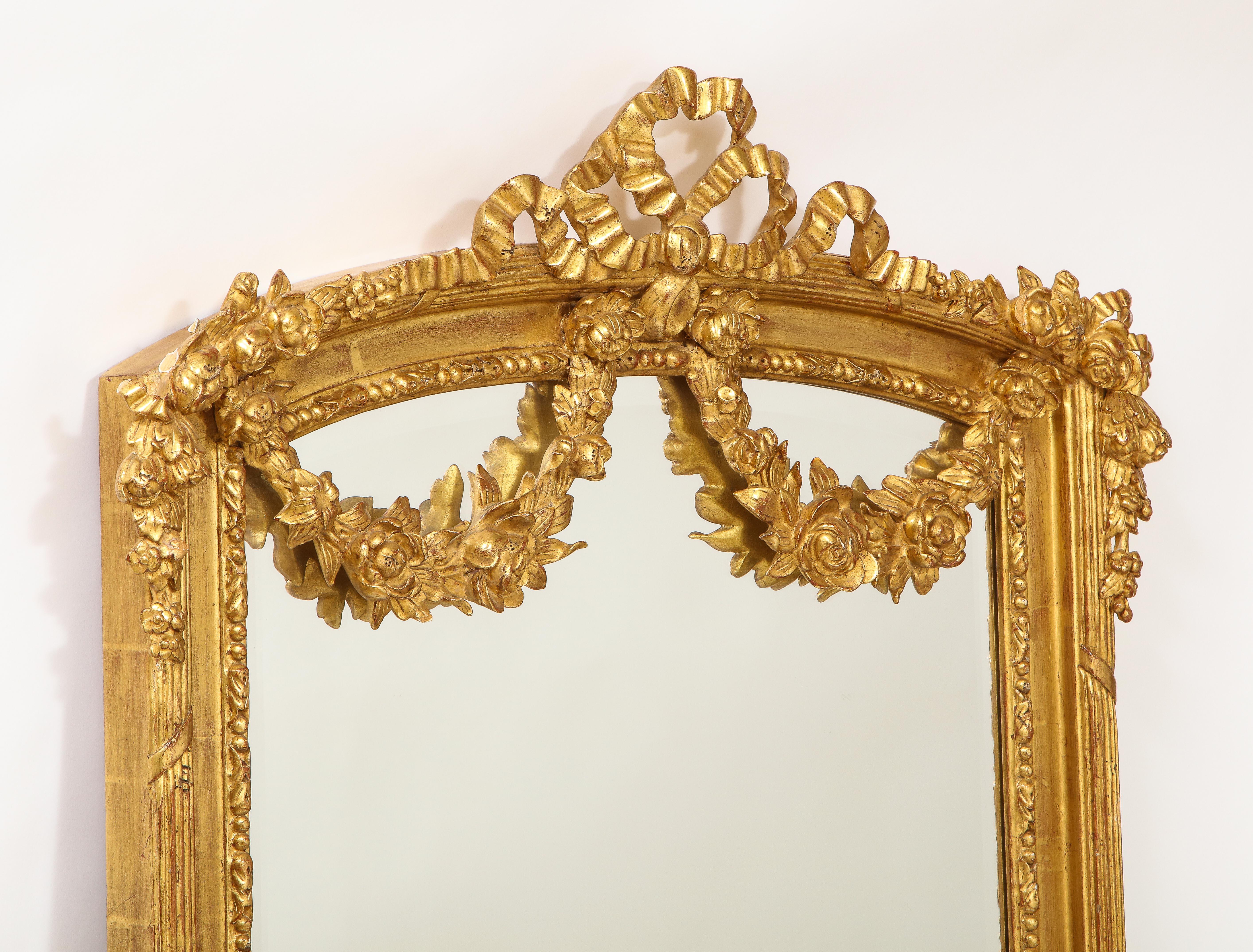 Pair of Antique French Louis XVI Style Hand Carved Giltwood Mirrors For Sale 4