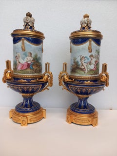 A  pair of antique French Sèvres vases dating from the Napoleon III era