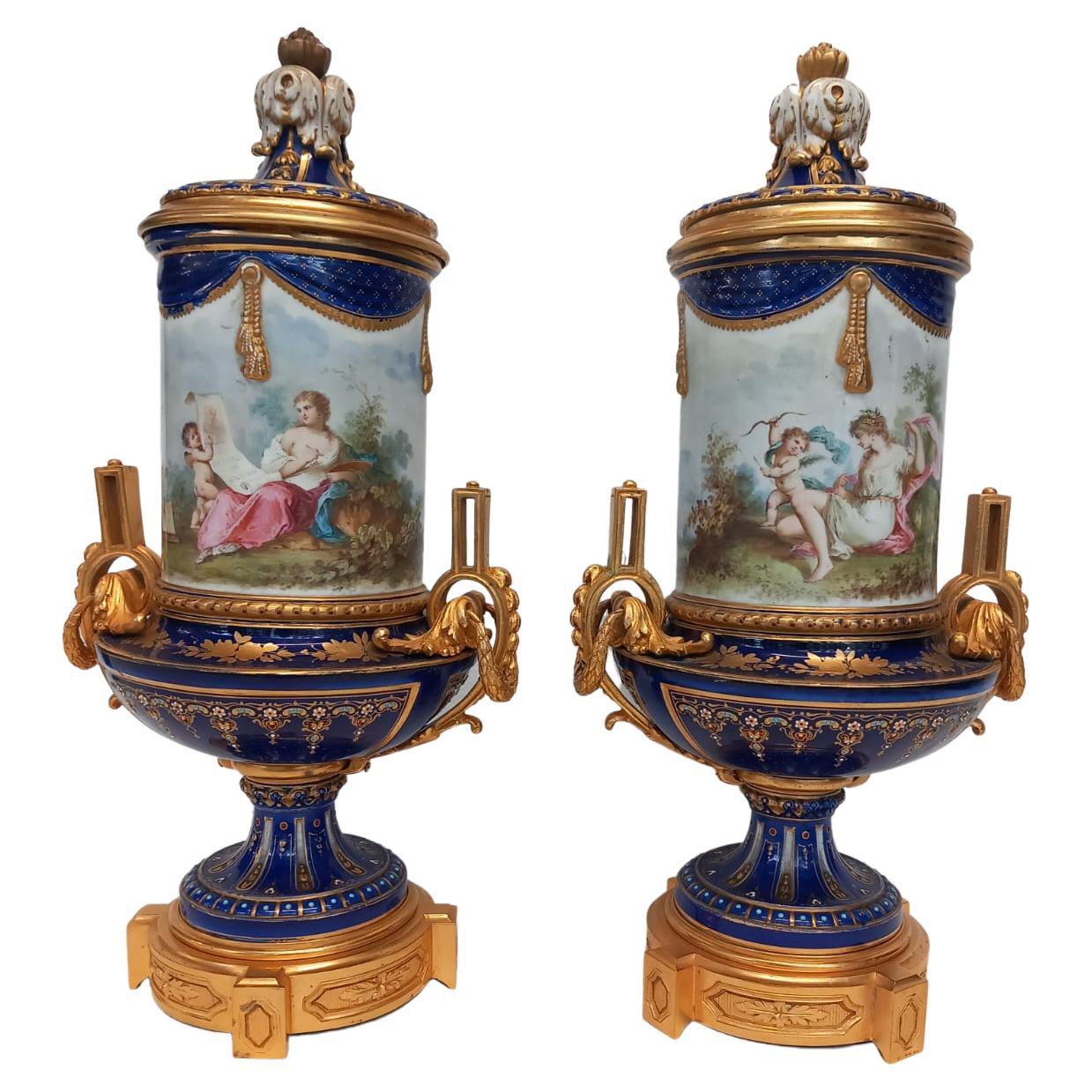 A  pair of antique French Sèvres vases dating from the Napoleon III era