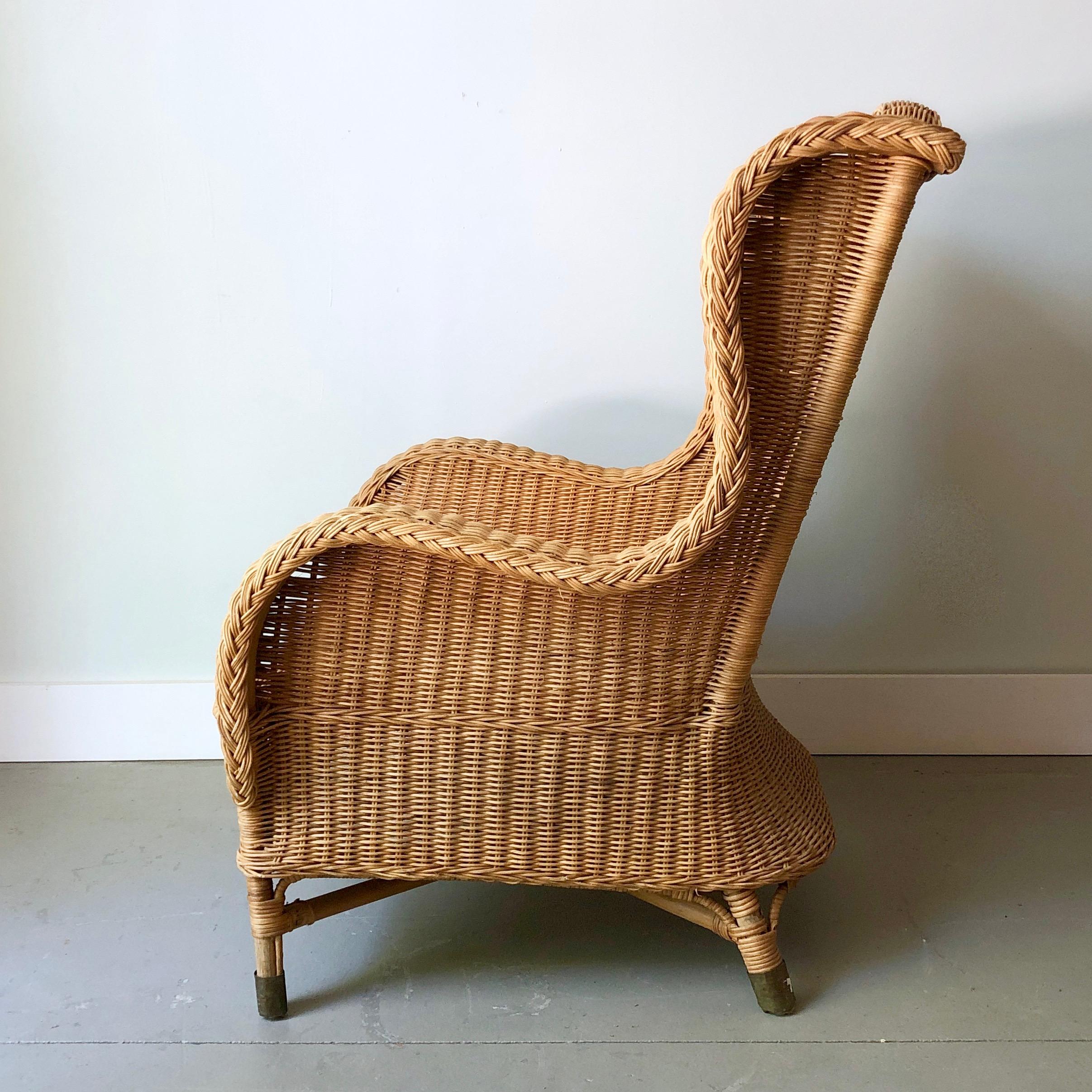 Pair of Antique French Wicker/Rattan Lounge Armchairs In Good Condition In Charleston, SC