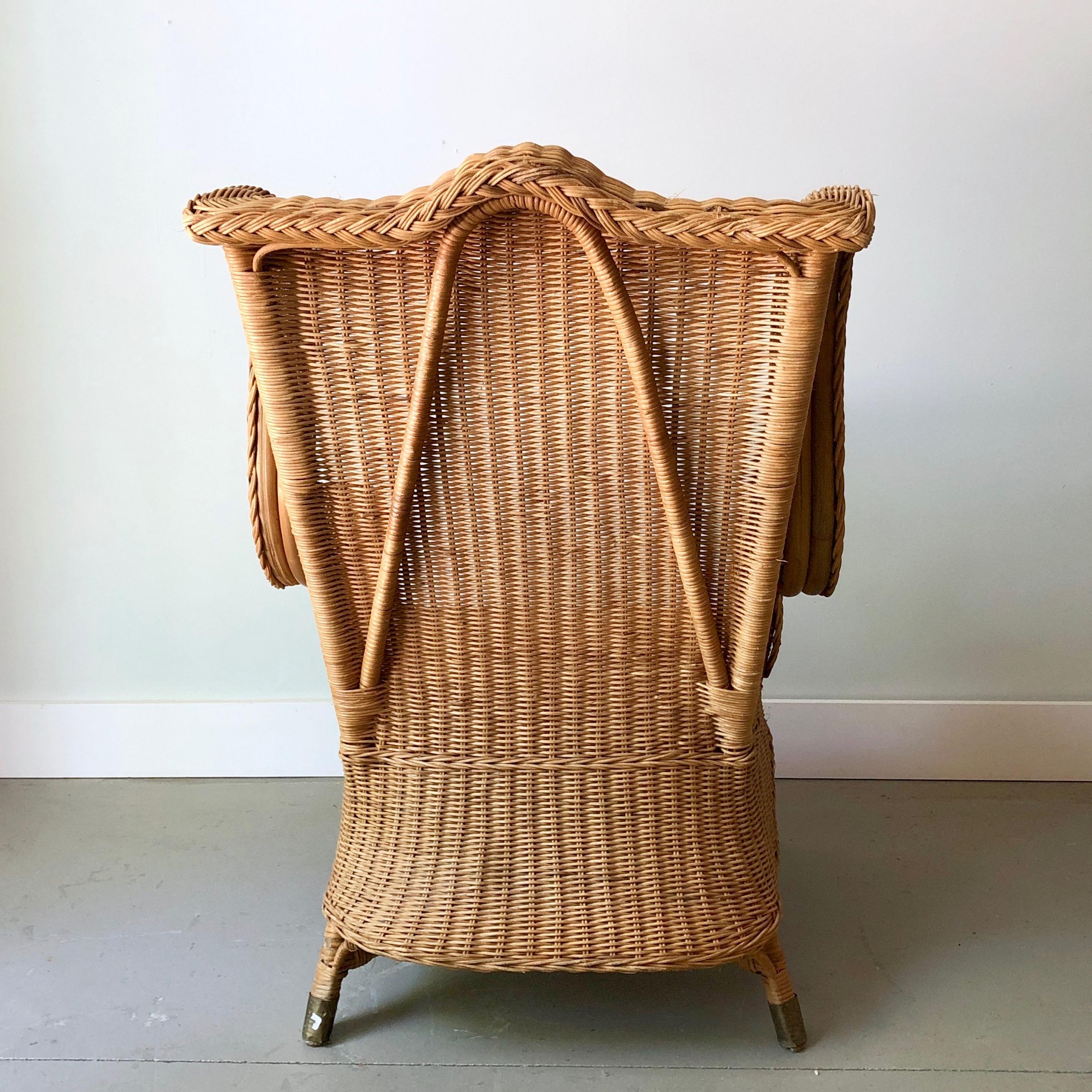 Mid-20th Century Pair of Antique French Wicker/Rattan Lounge Armchairs