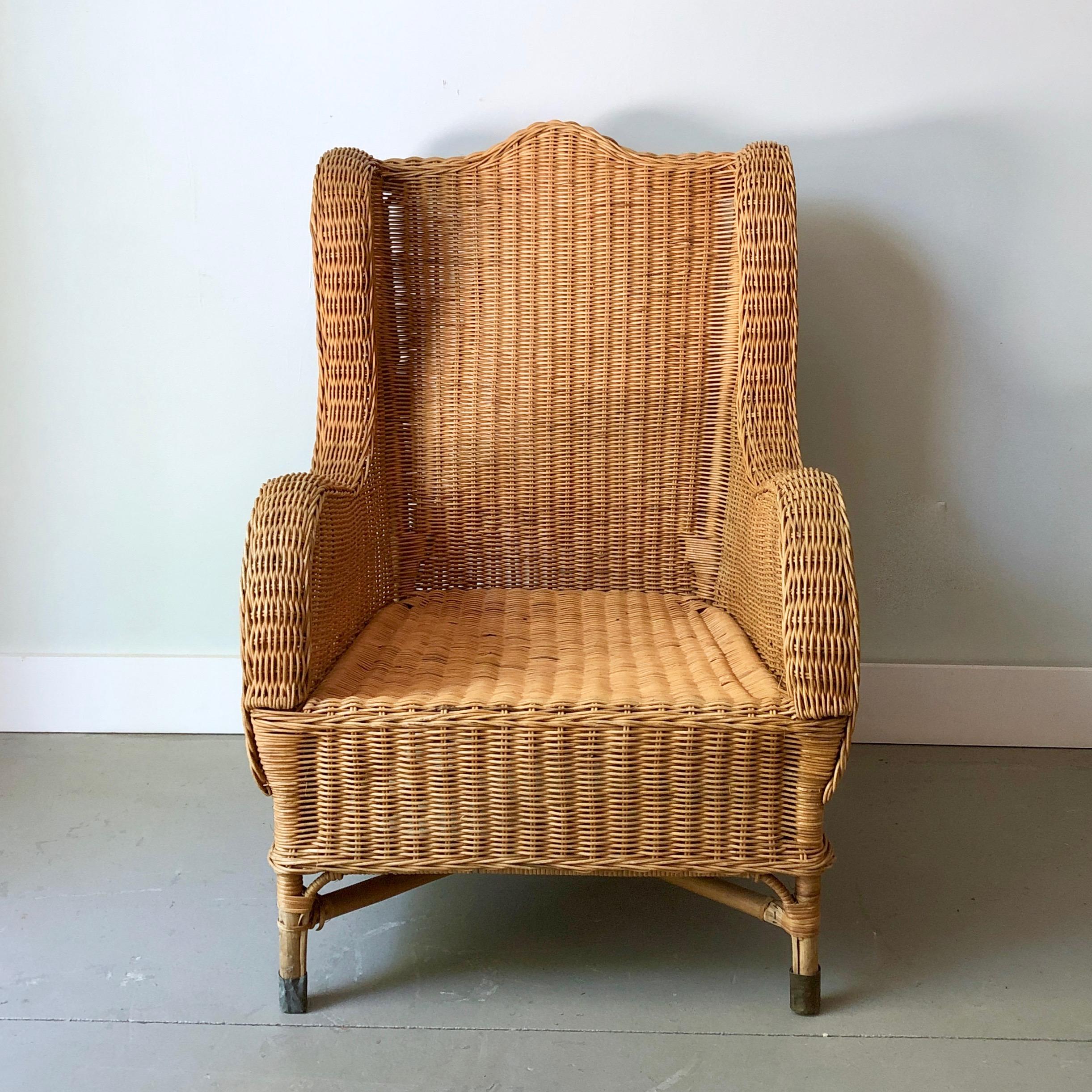 Pair of Antique French Wicker/Rattan Lounge Armchairs 1