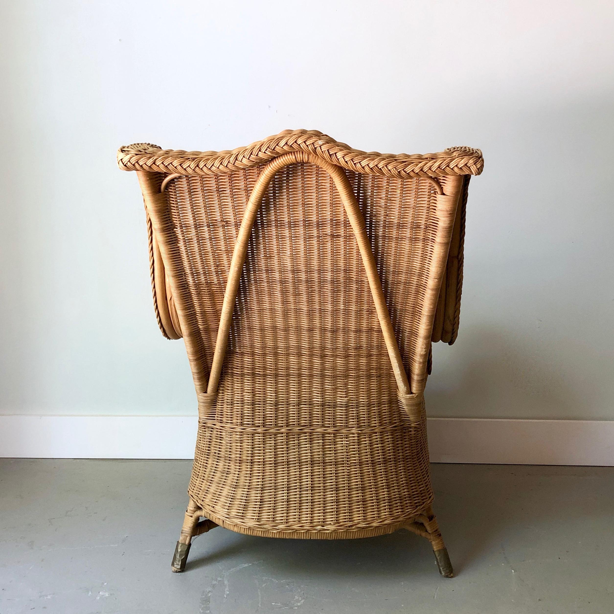 Pair of Antique French Wicker/Rattan Lounge Armchairs 2