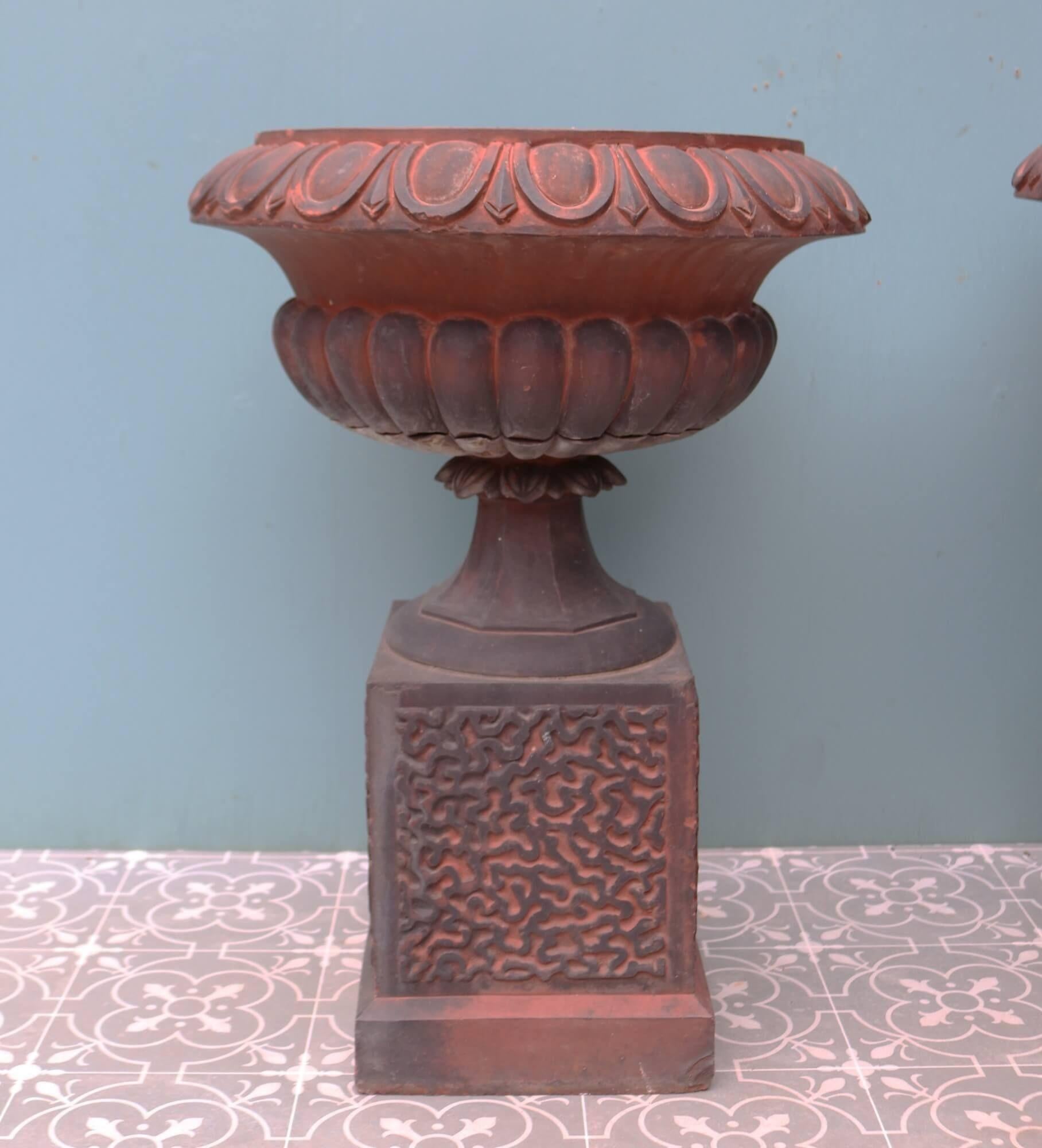 Ein Paar antike Gartenurnen-Pflanzgefäße aus Terrakotta im Angebot 2