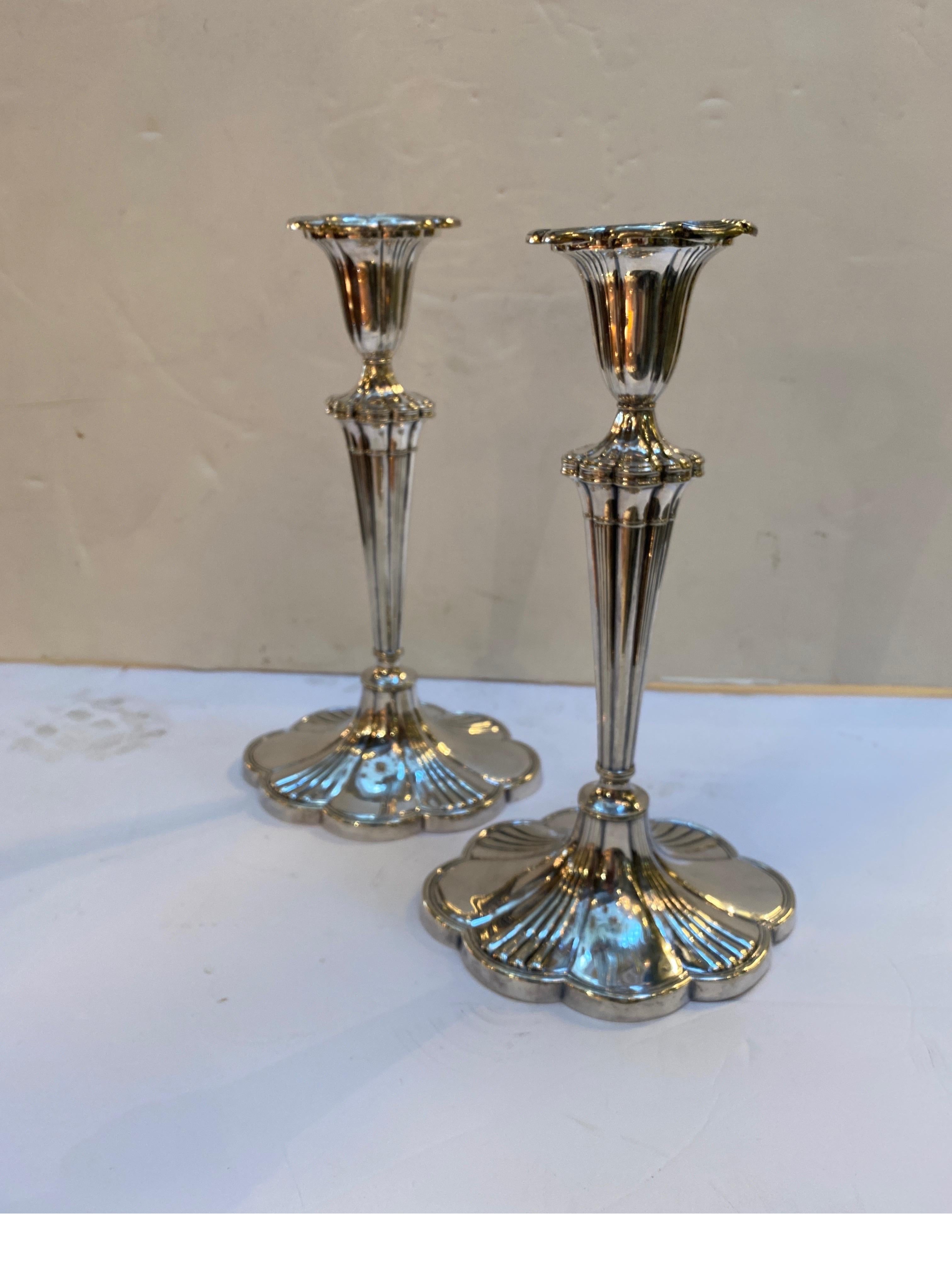 Early 20th Century Pair of Antique Gotham Silver Plate Candlesticks Year Mark 1914