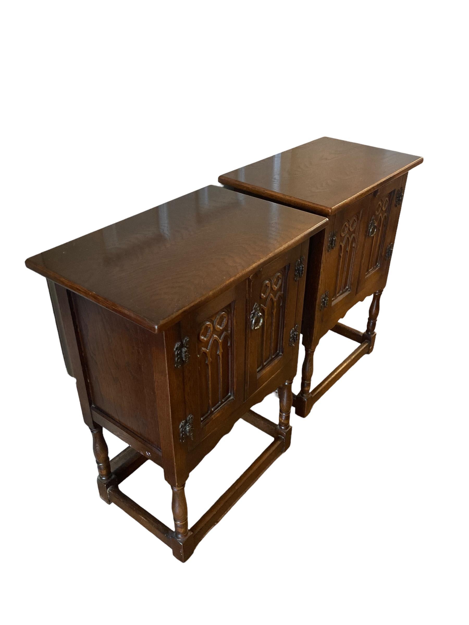20th Century A pair of Antique Gothic Style bedside cabinets