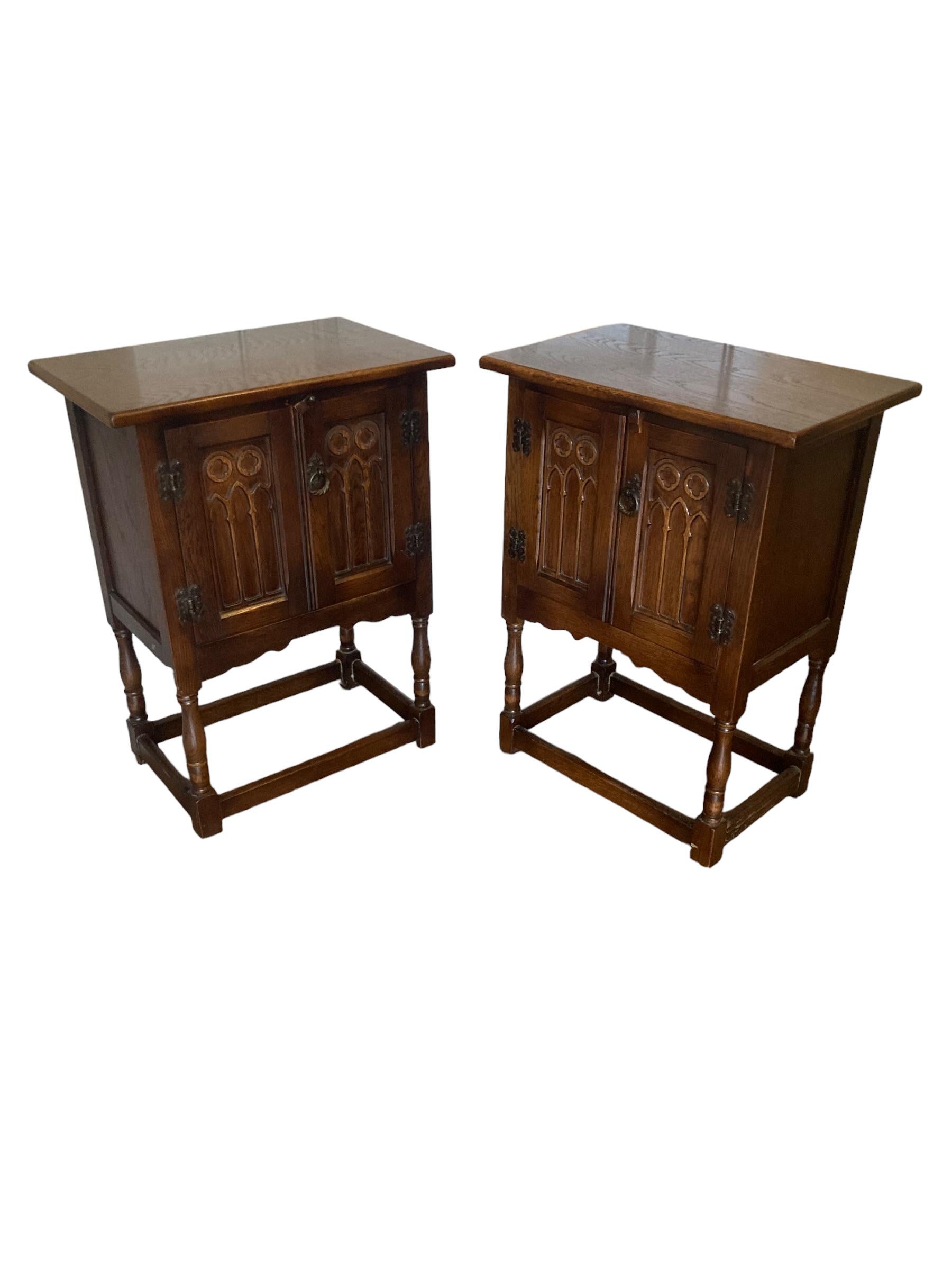 A pair of Antique Gothic Style bedside cabinets 1