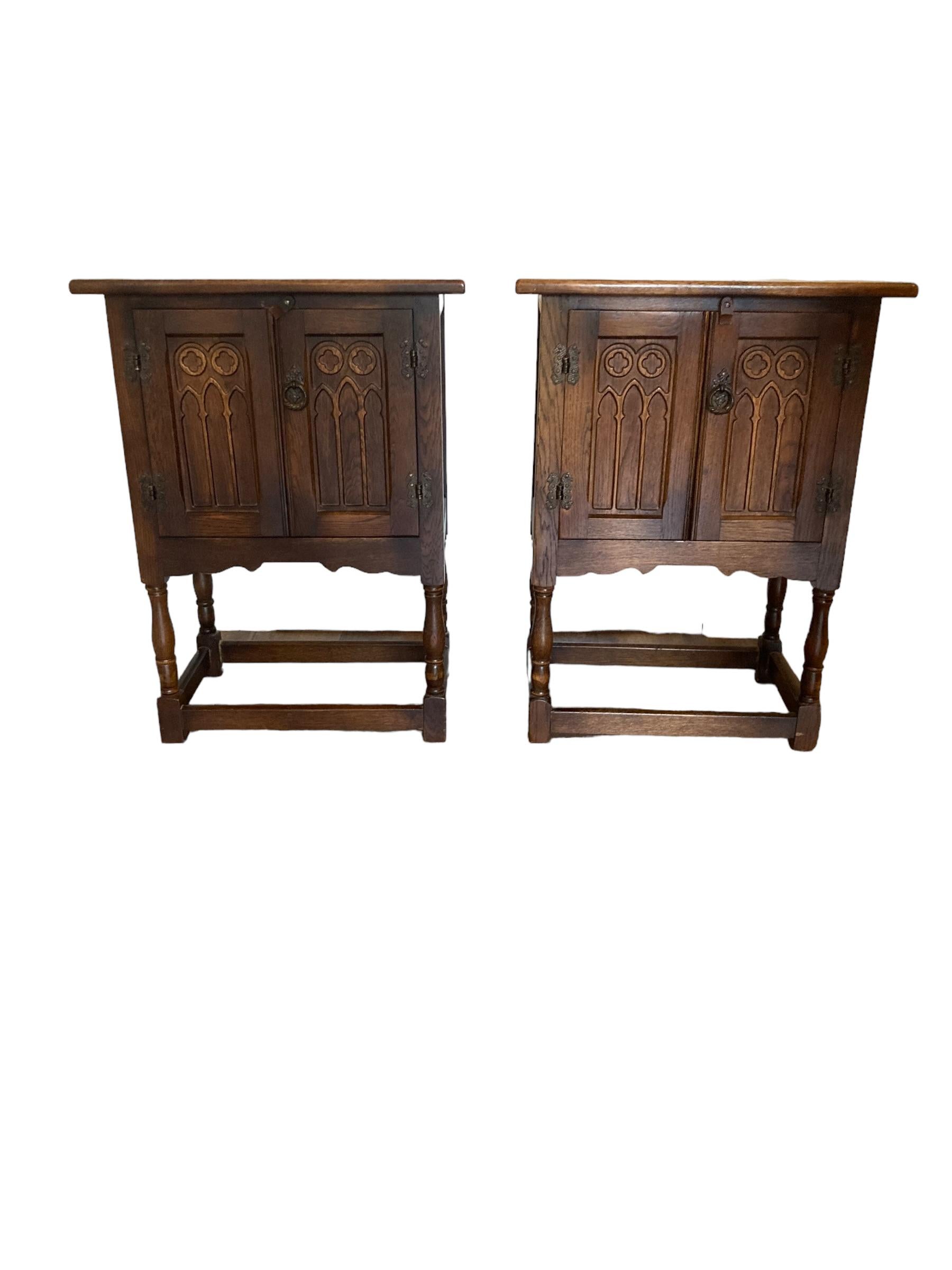 A pair of Antique Gothic Style bedside cabinets 2
