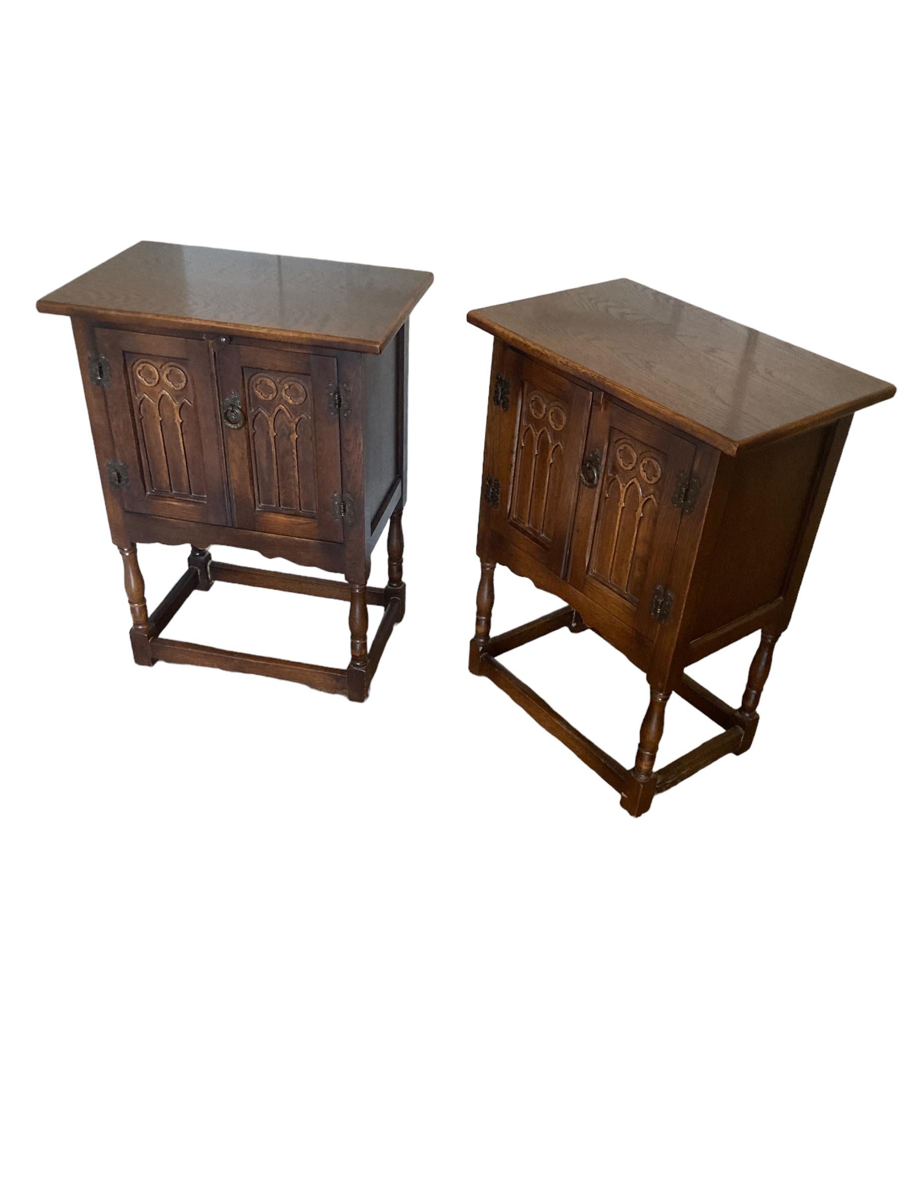 A pair of Antique Gothic Style bedside cabinets 3