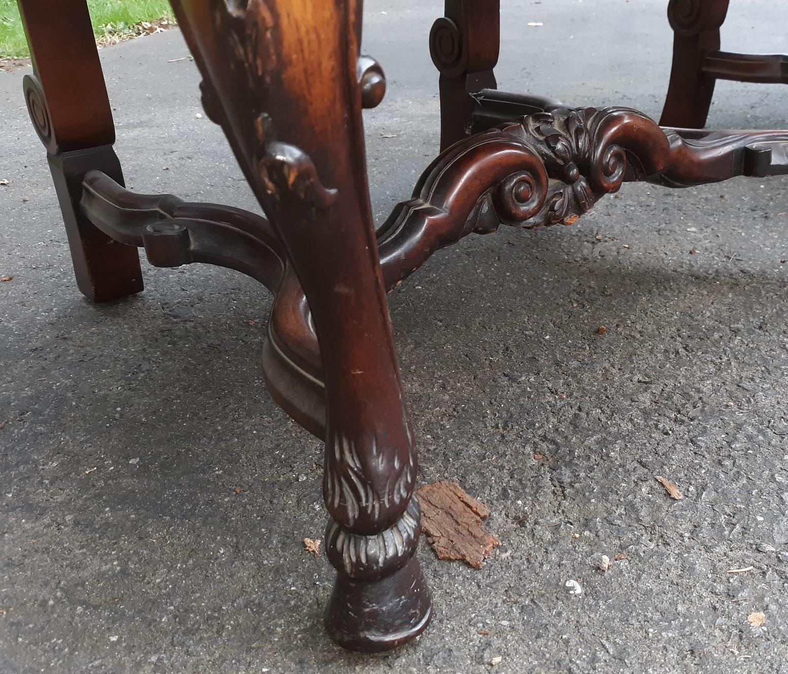 Pair of Antique Hand Carved Walnut English Armchairs 2