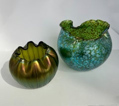 A Pair of Antique Iridescent Loetz "Creta Papillon" Art Vases