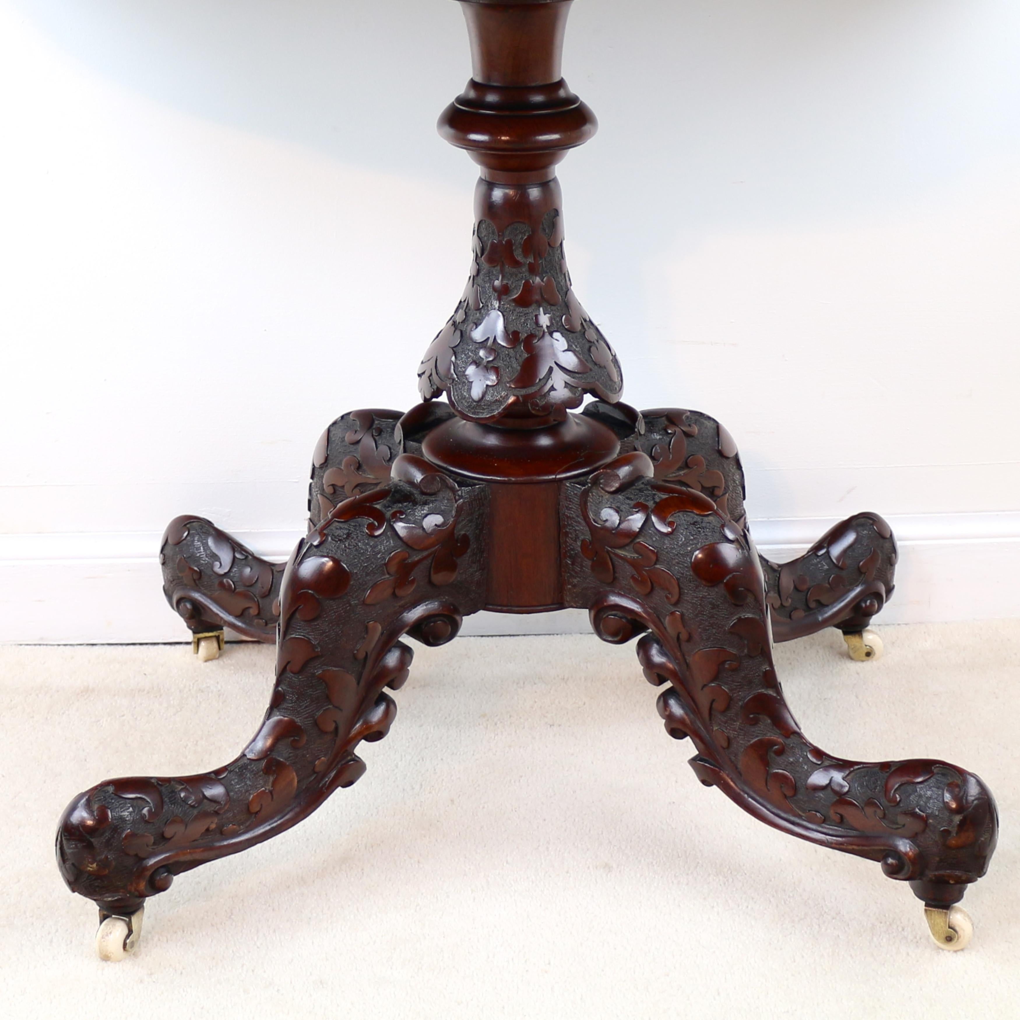 Pair of Antique Irish Victorian Burr Walnut and Carved Card Tables For Sale 7