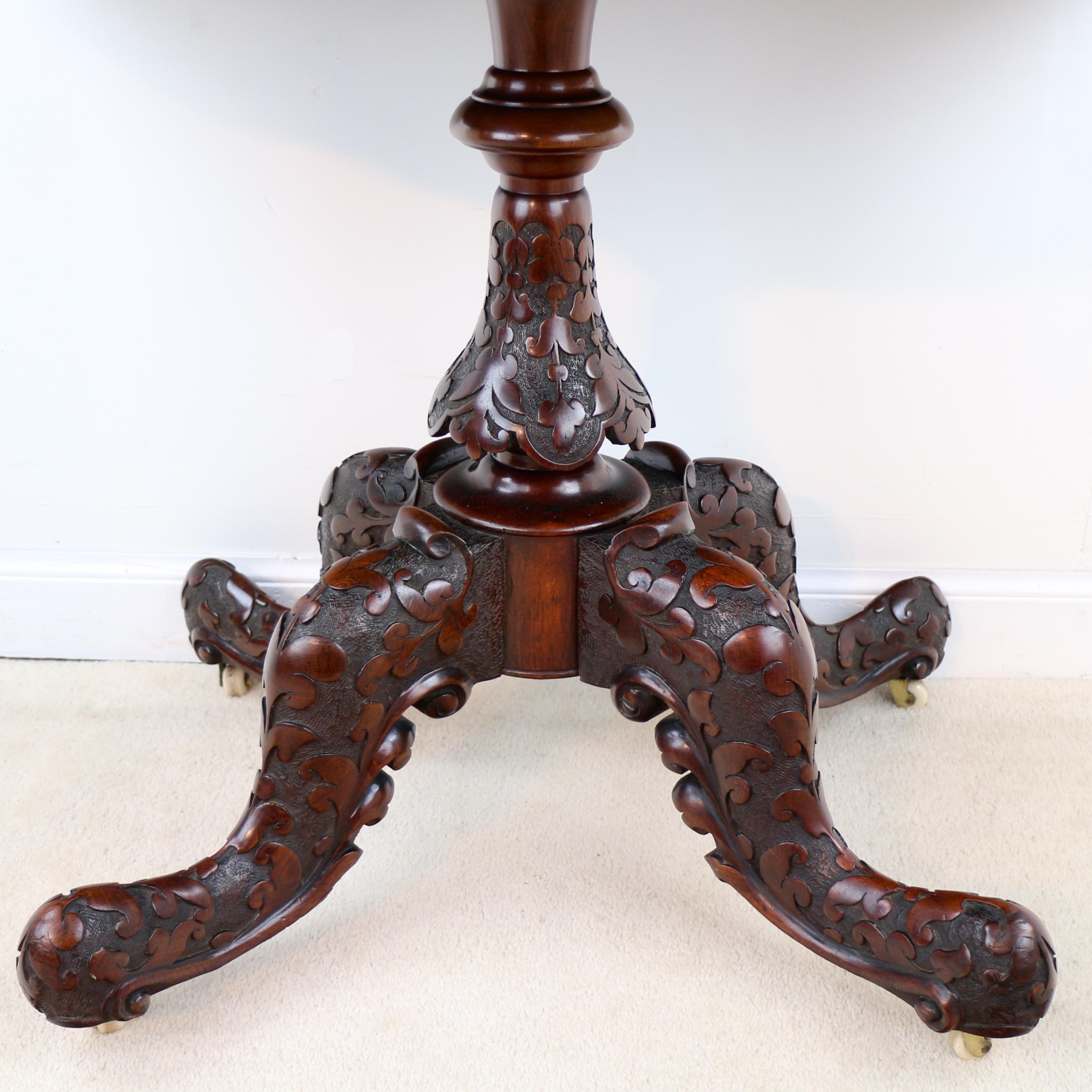 Pair of Antique Irish Victorian Burr Walnut and Carved Card Tables For Sale 10
