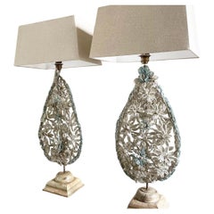 A Pair of Antique Italian Beaded Wreath Table Lights