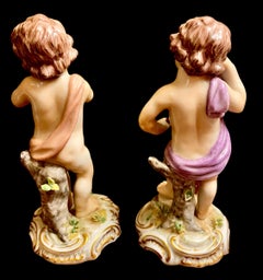 A Pair Of Antique Italian Capodimonte Porcelain Cherubs