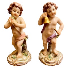 A Pair Of Antique Italian Capodimonte Porcelain Cherubs