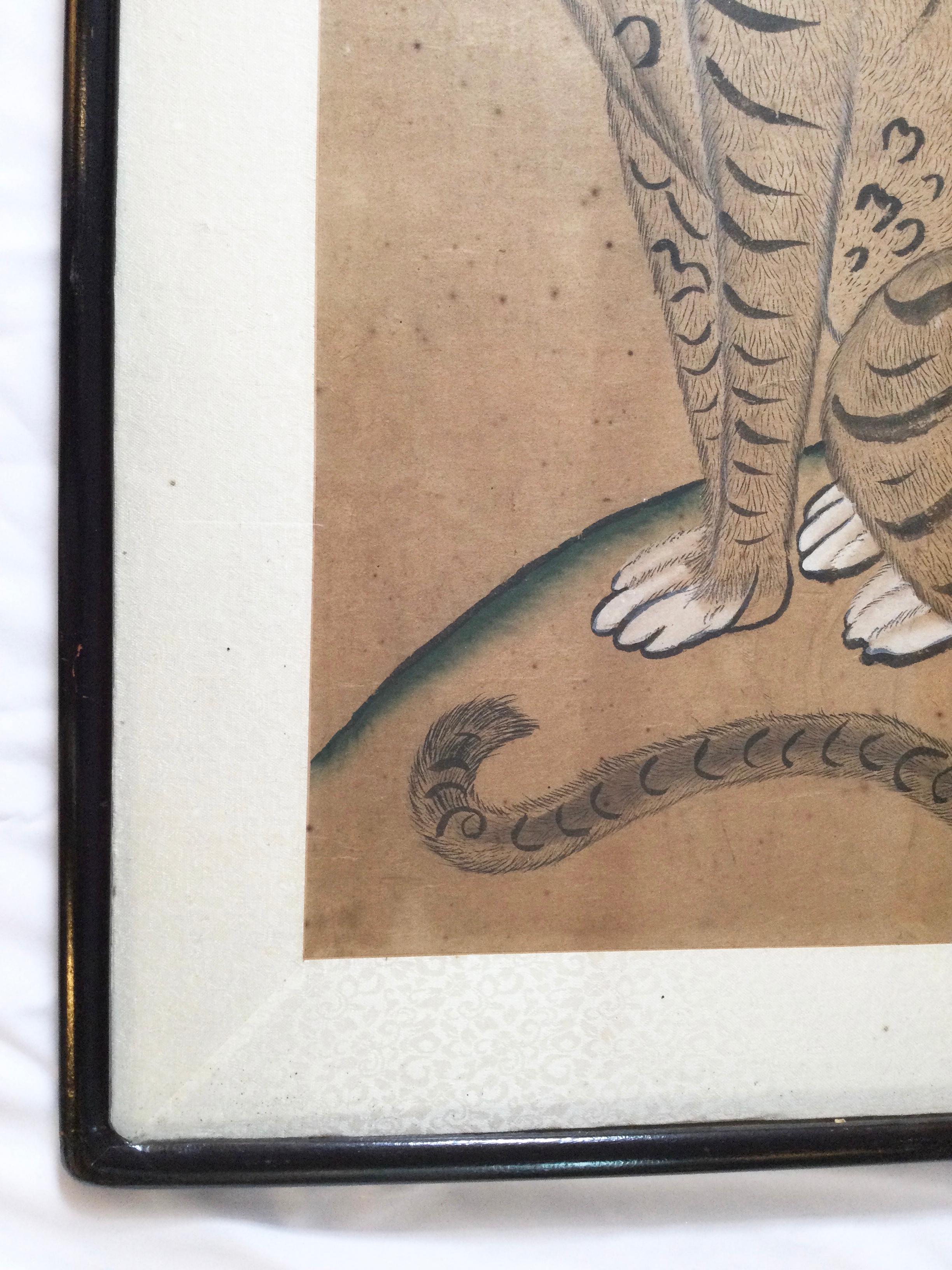 Pair of Antique Korean Framed Tiger Paintings 5