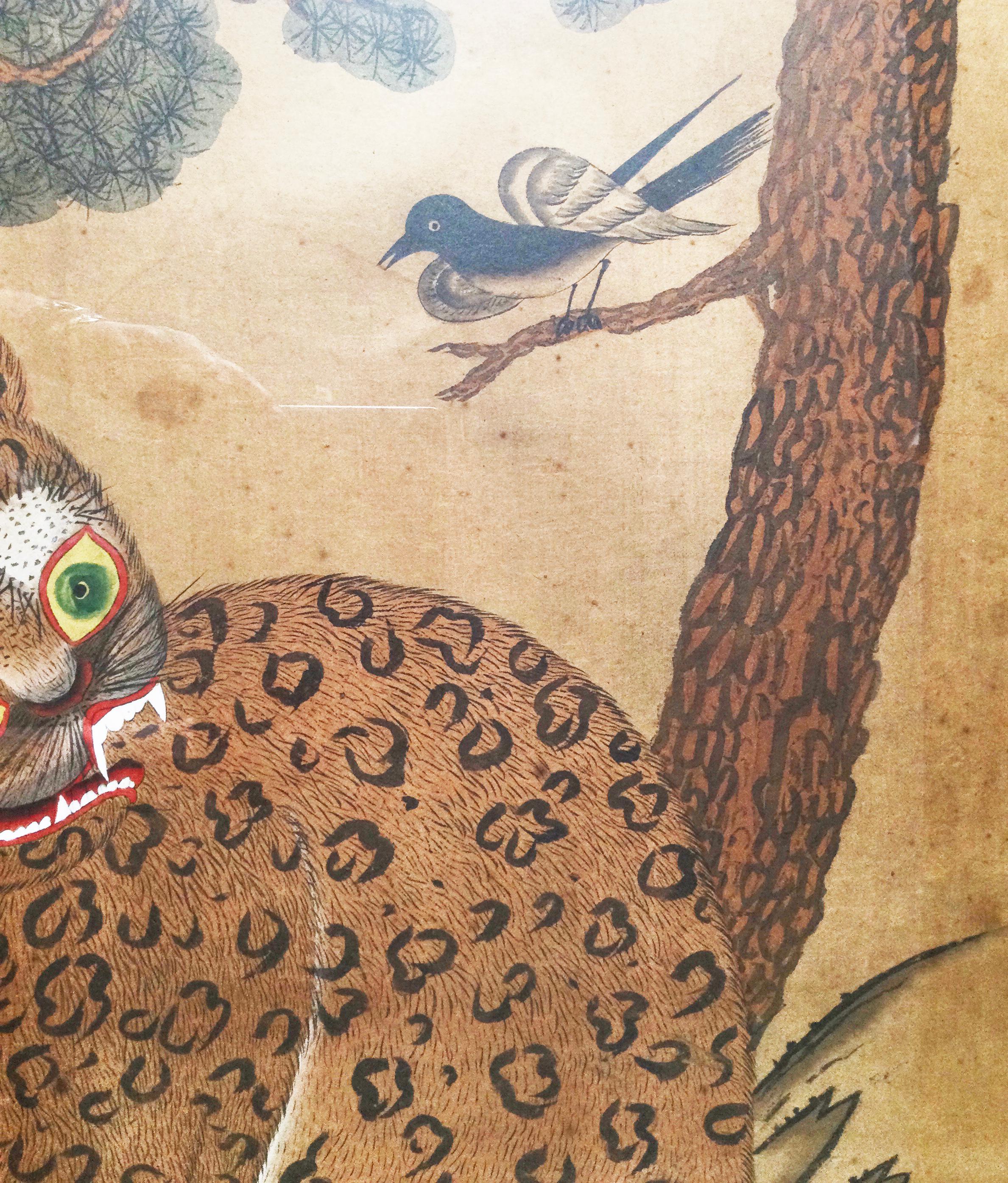 Pair of Antique Korean Framed Tiger Paintings 2