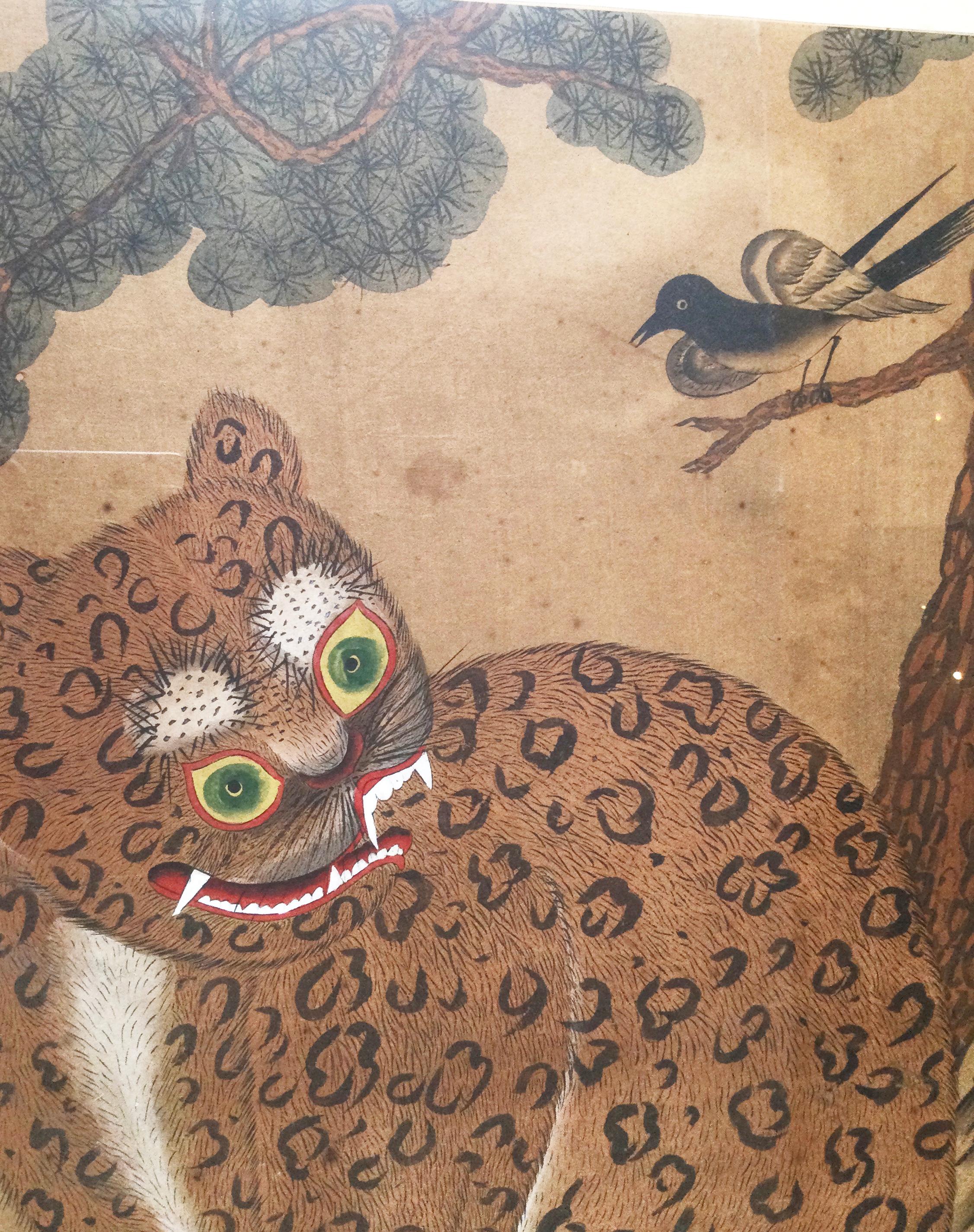Pair of Antique Korean Framed Tiger Paintings 3