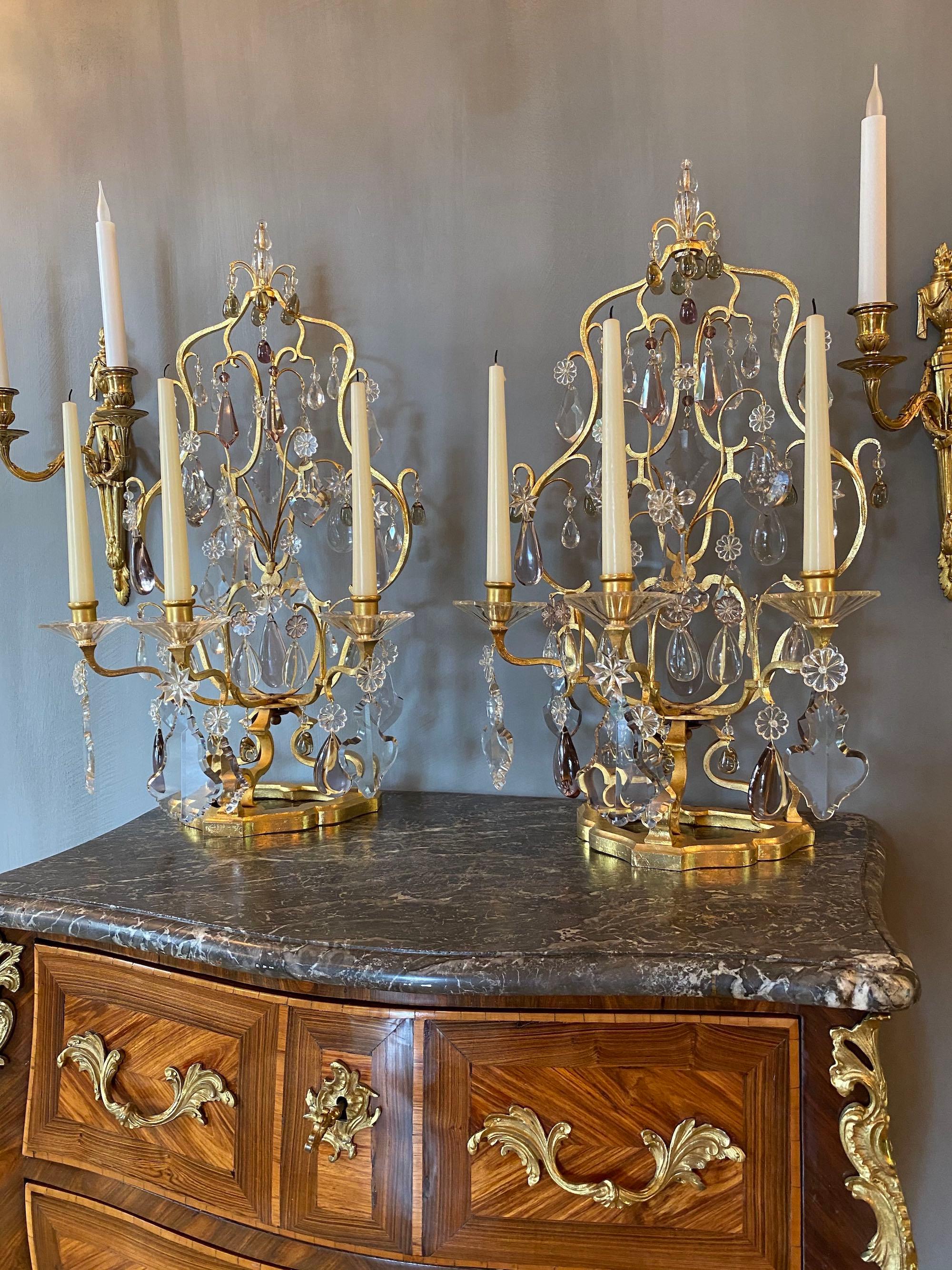 A pair of antique large French candle girandoles by Maison Baguès For Sale 7