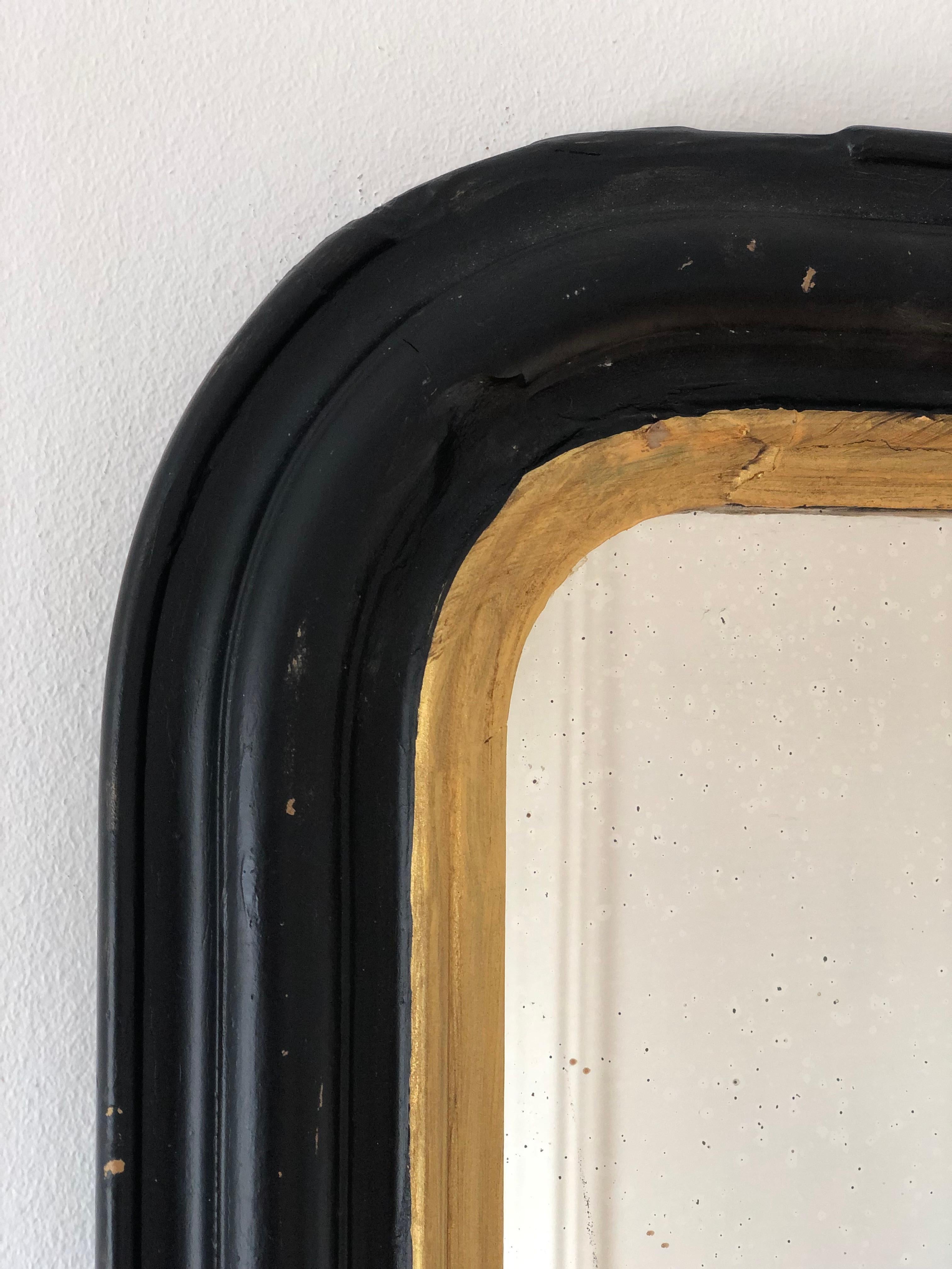 Gilt A Pair of Antique Louis Philippe French Mirror In Black and Gold Late 19th Centu For Sale