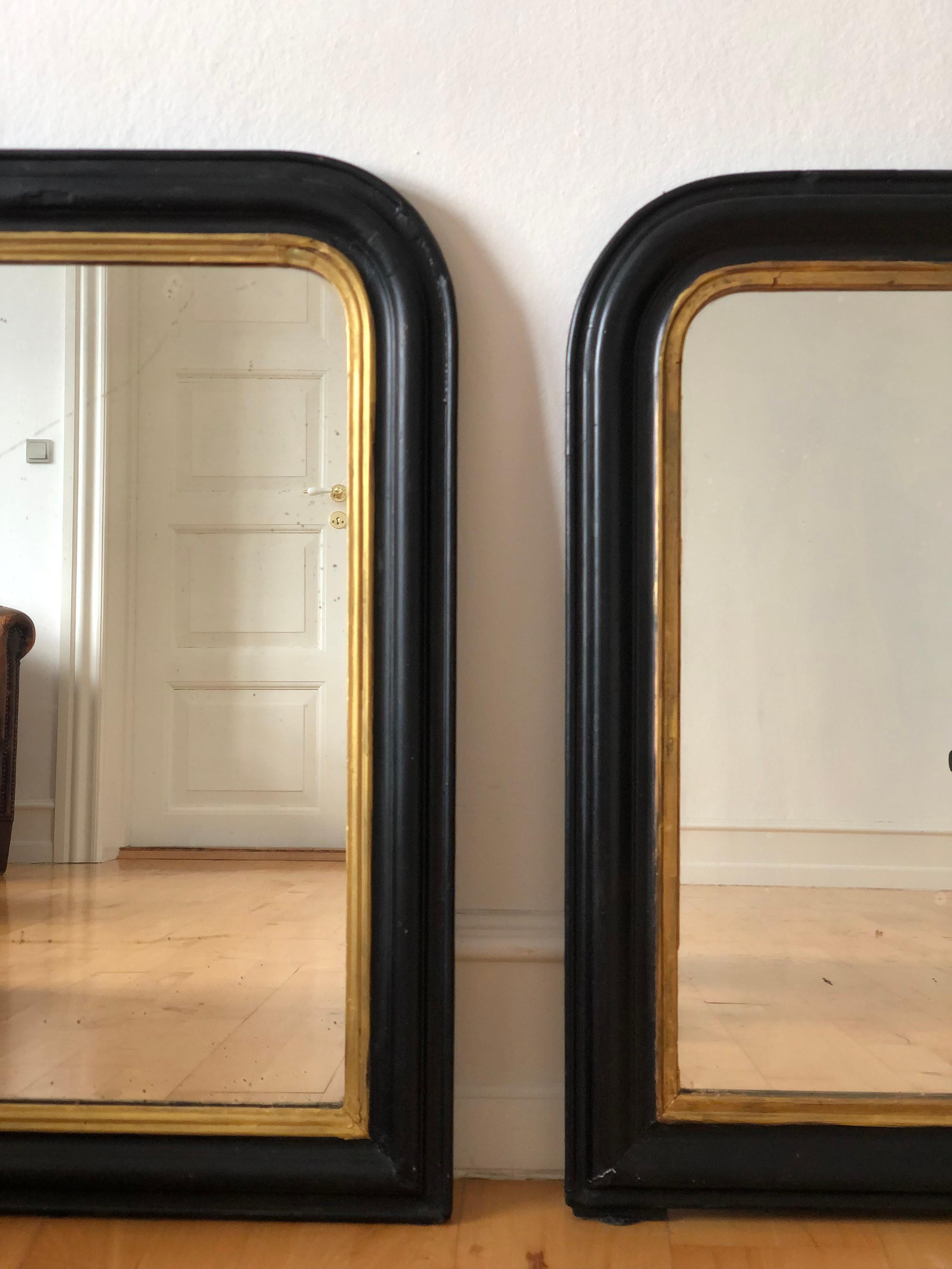 19th Century A Pair of Antique Louis Philippe French Mirror In Black and Gold Late 19th Centu For Sale