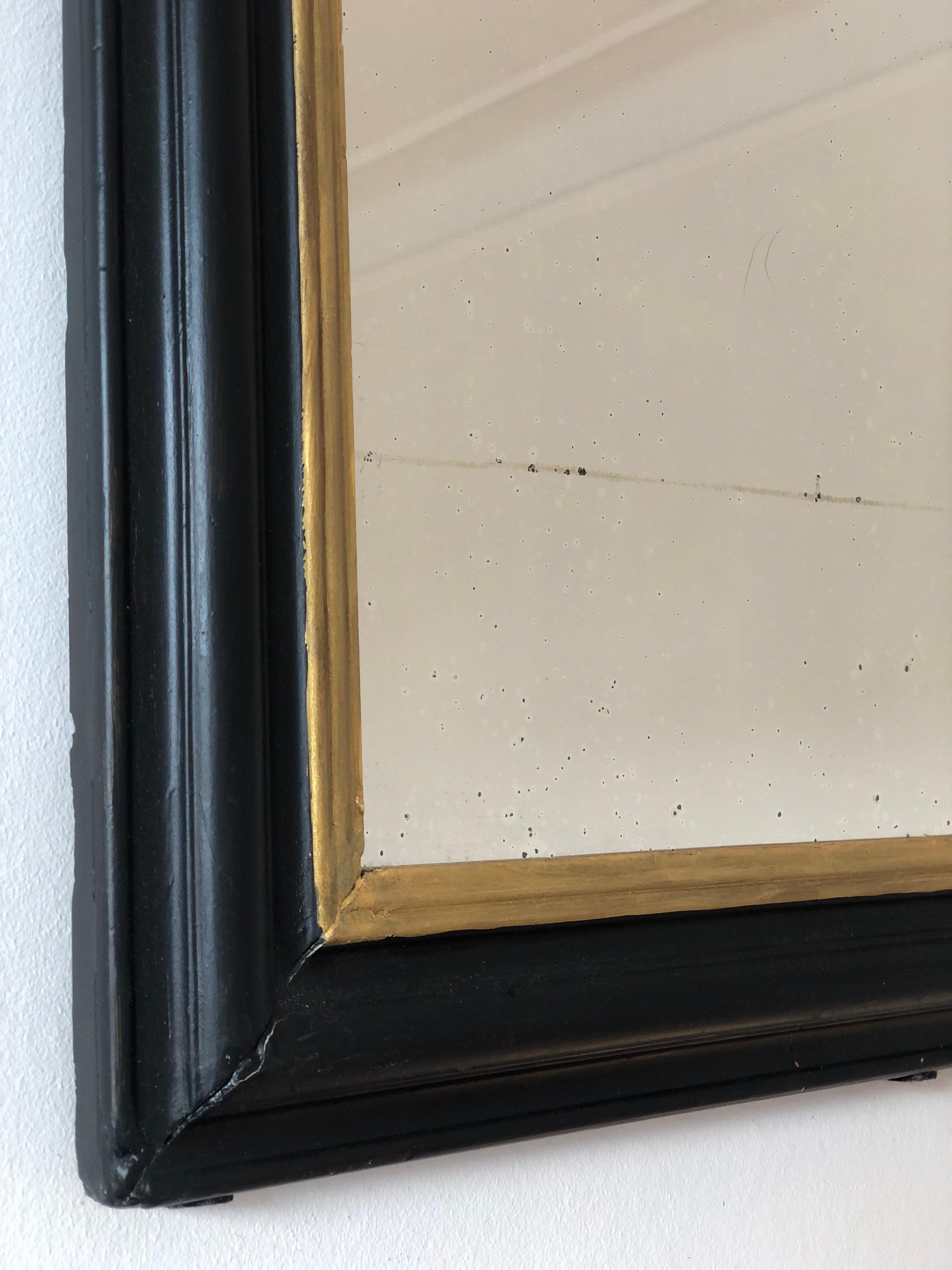A Pair of Antique Louis Philippe French Mirror In Black and Gold Late 19th Centu For Sale 1