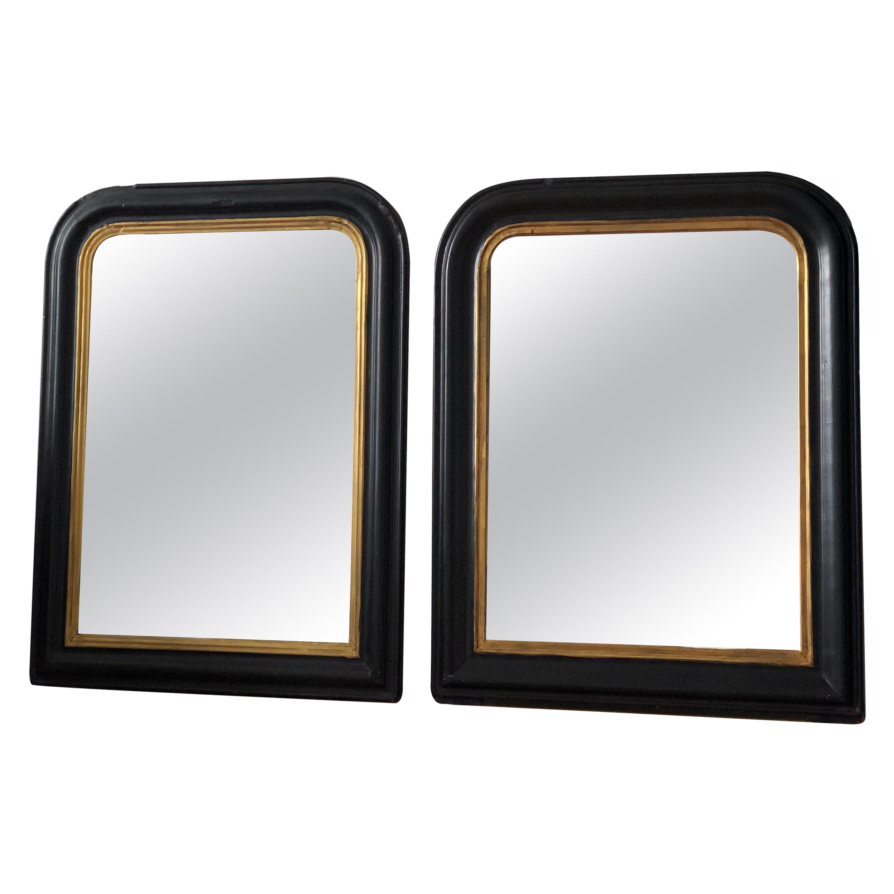 A Pair of Antique Louis Philippe French Mirror In Black and Gold Late 19th Centu For Sale