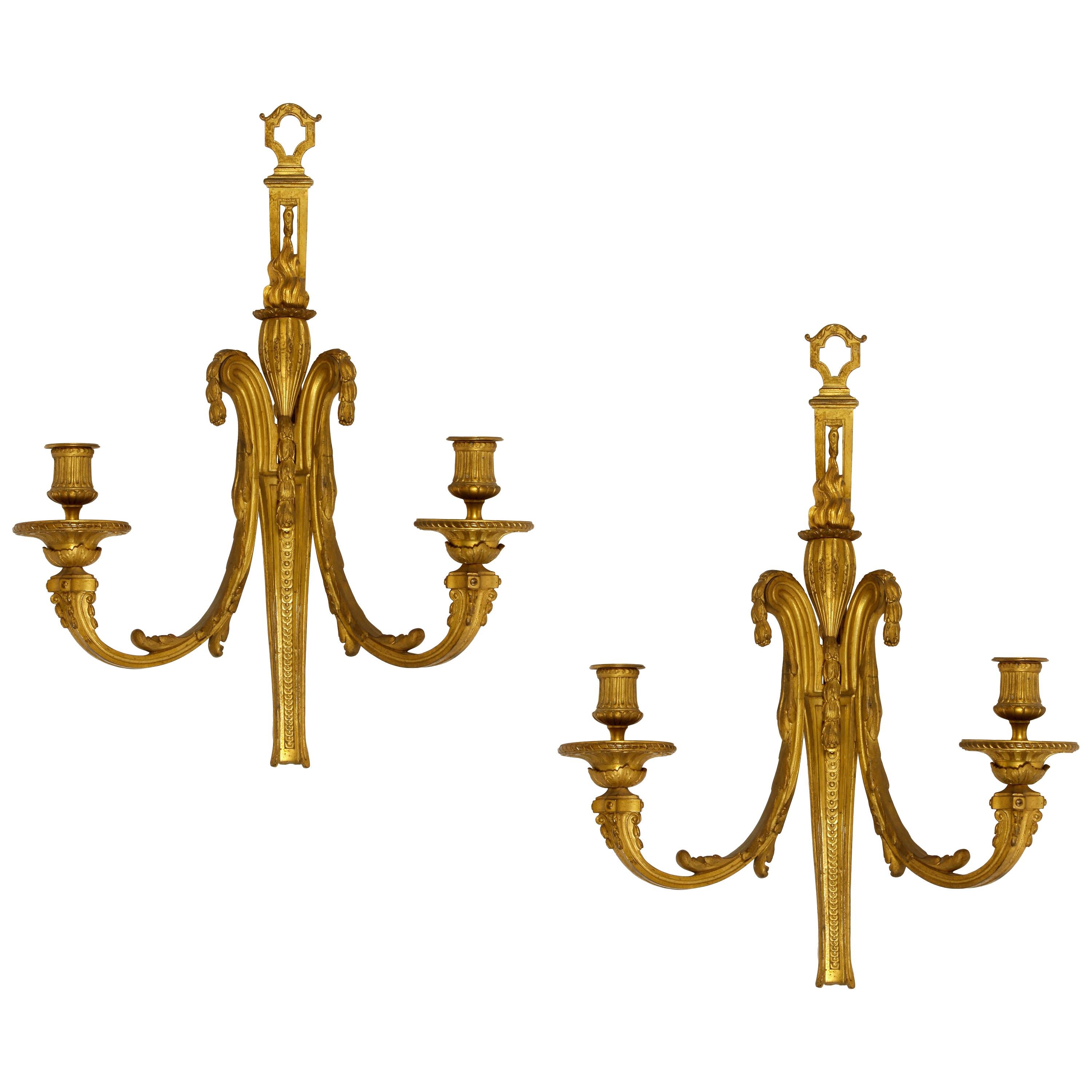 Pair of Antique Louis XVI Style Bronze Sconces