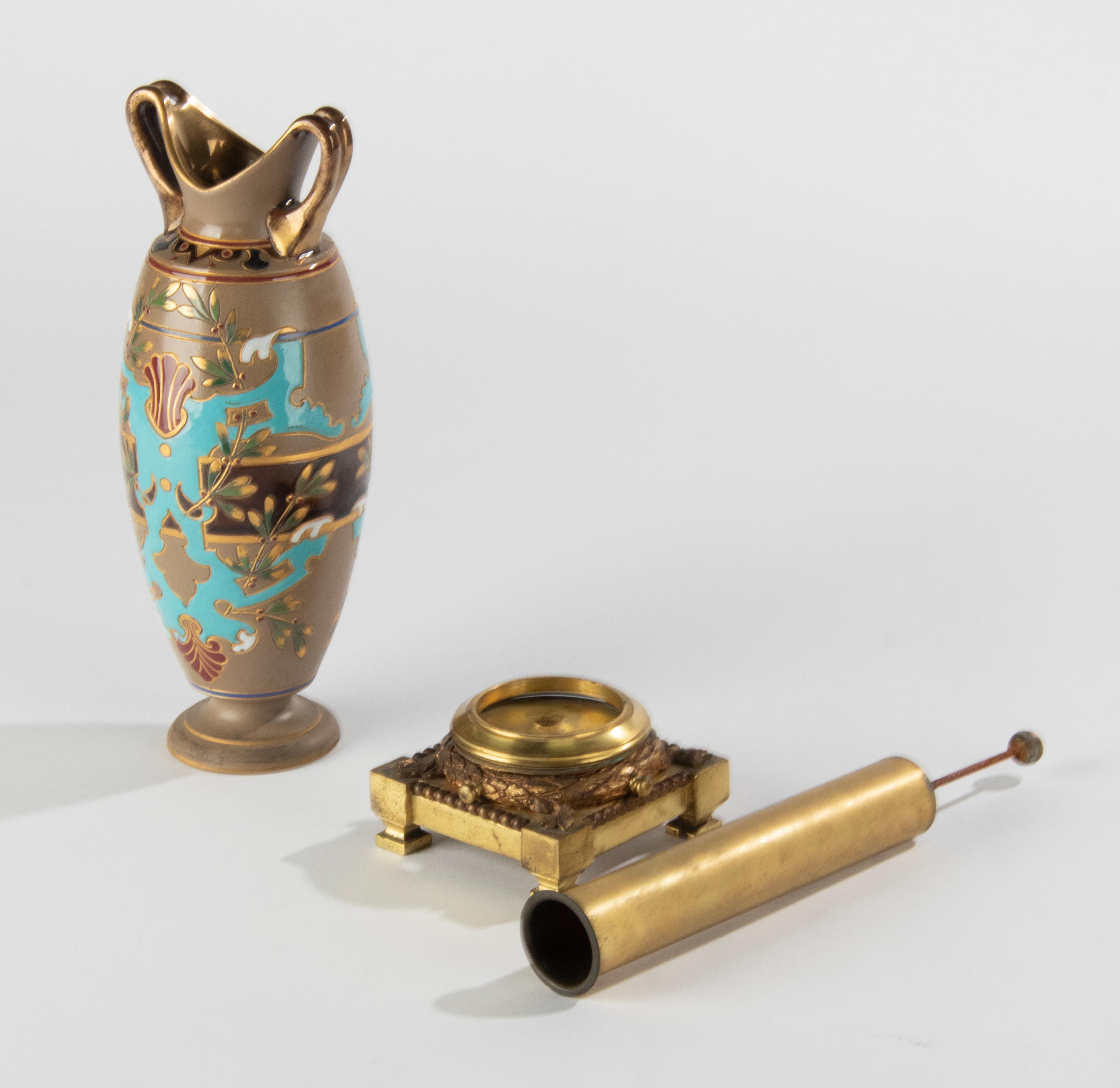 Pair of Antique Majolica Ceramic Vases with Bronze Mounts by Sarreguemines For Sale 4