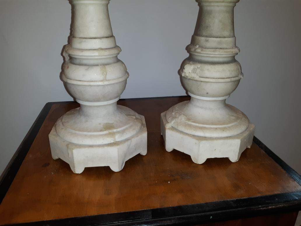 Pair of Antique Marble Prickett Form Candlesticks For Sale 1