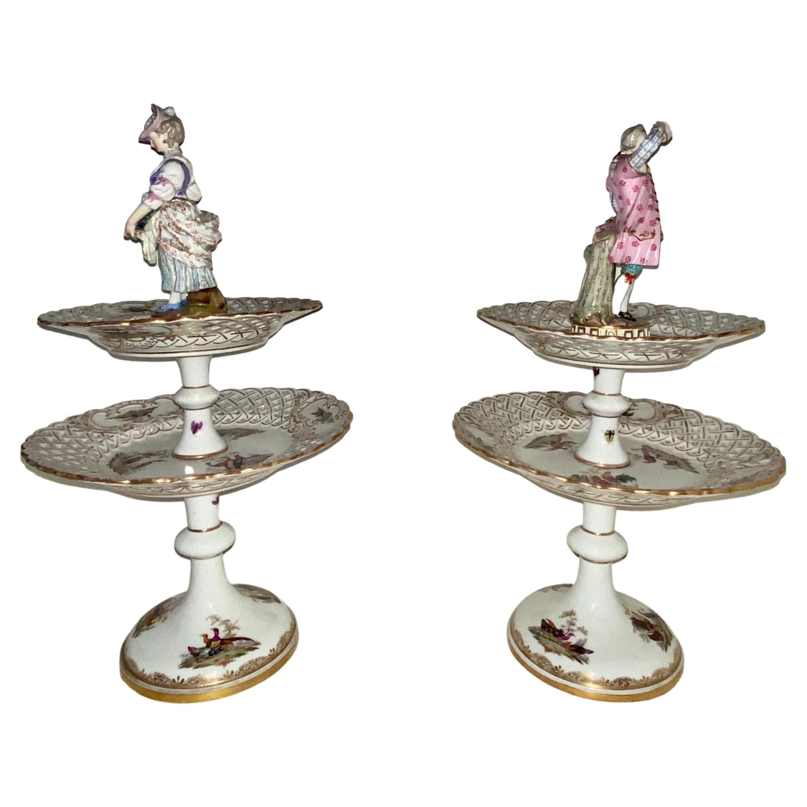 Pair of Antique Meissen Two Tier Dessert / Cake Stands For Sale 7