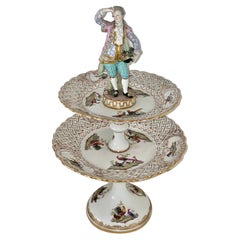 Pair of Antique Meissen Two Tier Dessert / Cake Stands