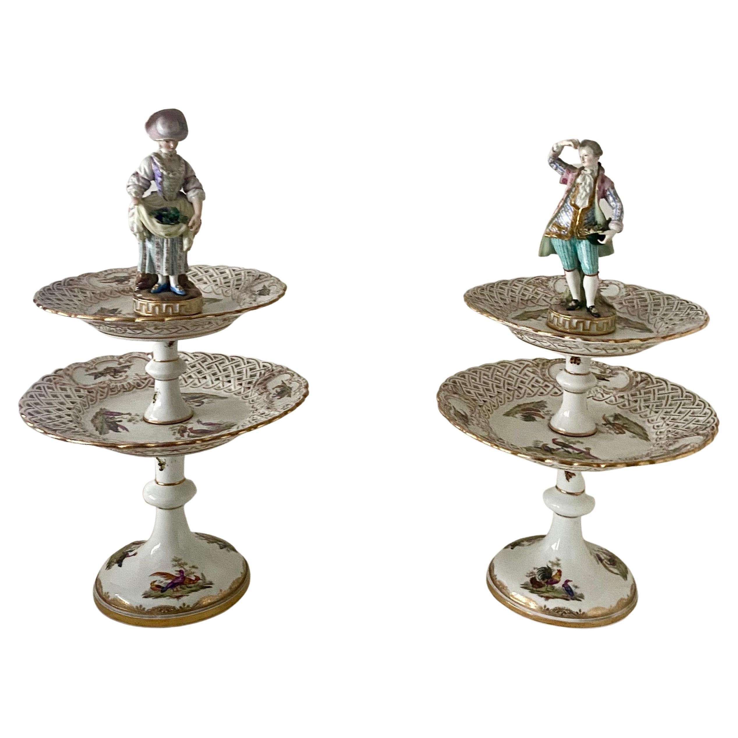 Pair of Antique Meissen Two Tier Dessert / Cake Stands For Sale