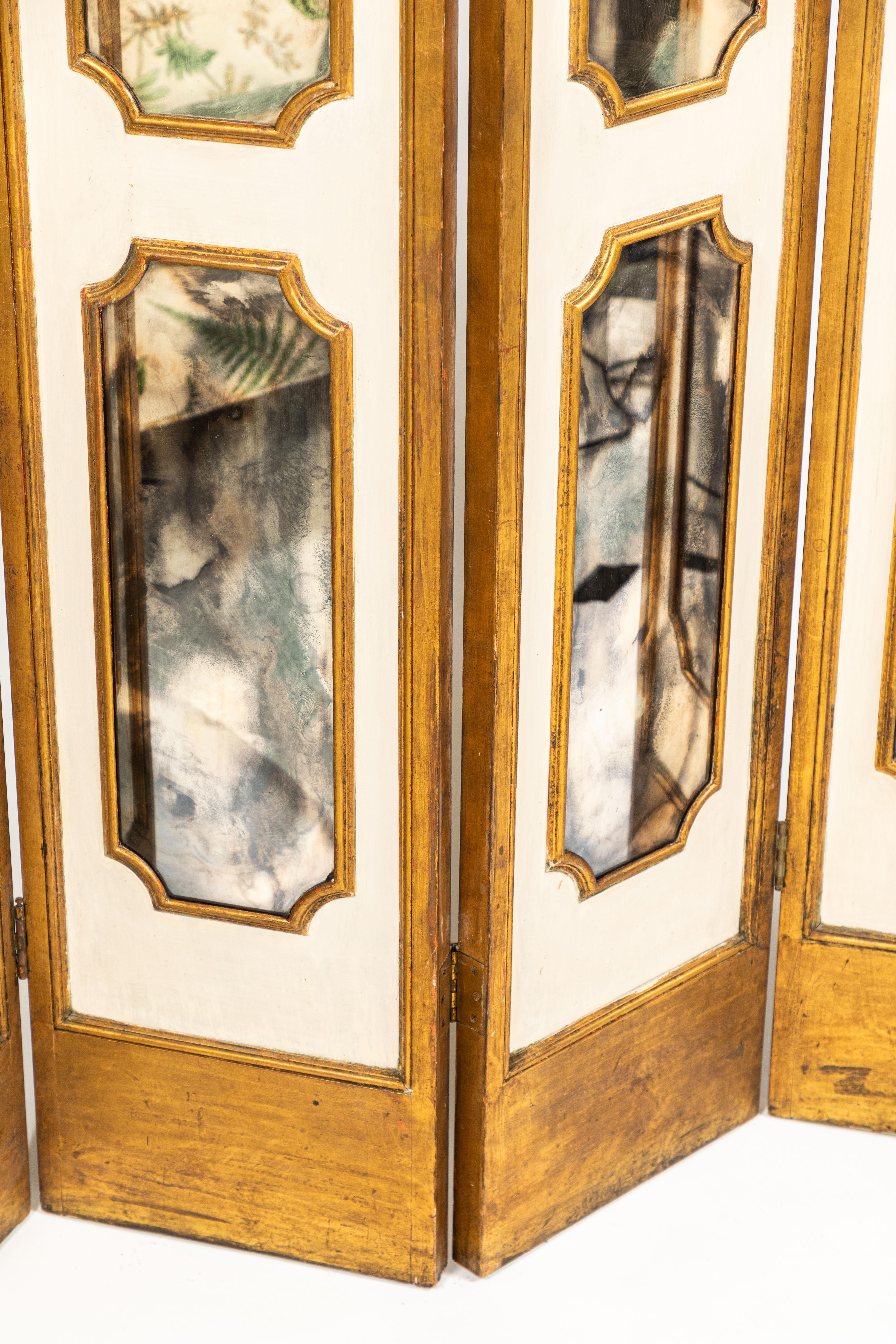 Pair of Antique Mirror and Paint Decorated Folding Screens 1