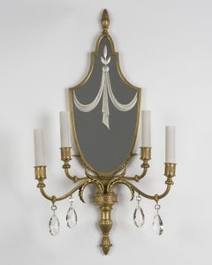 Antique Four Arm Wheel Cut Mirrorback Sconces from Henry Ford Museum Circa 1920s