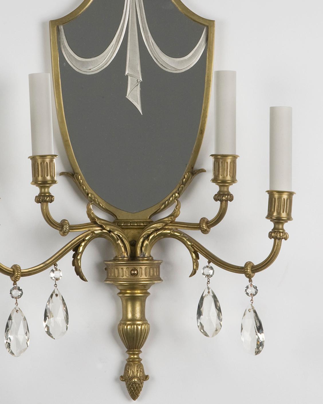 American Antique Four Arm Wheel Cut Mirrorback Sconces from Henry Ford Museum Circa 1920s For Sale