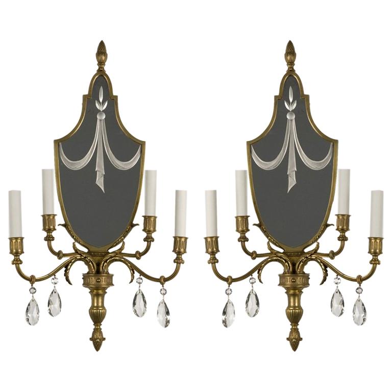 Antique Four Arm Wheel Cut Mirrorback Sconces from Henry Ford Museum Circa 1920s
